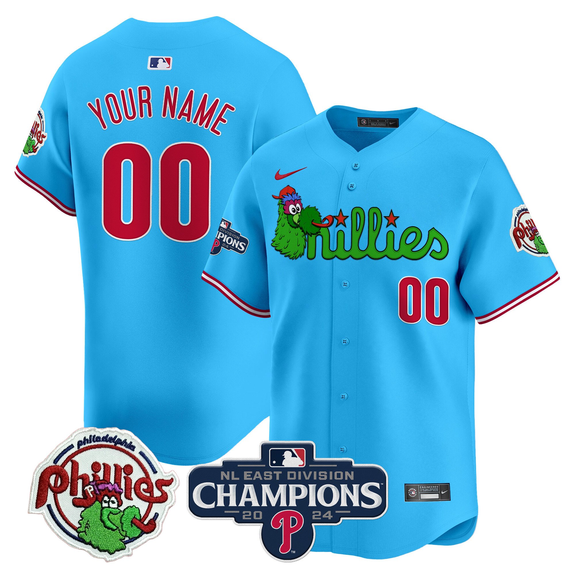 Men Philadelphia Phillies Phanatic 2024 NL East Division Champions Vapor Premier Limited Custom Light Blue Jersey V2 - All Stitched