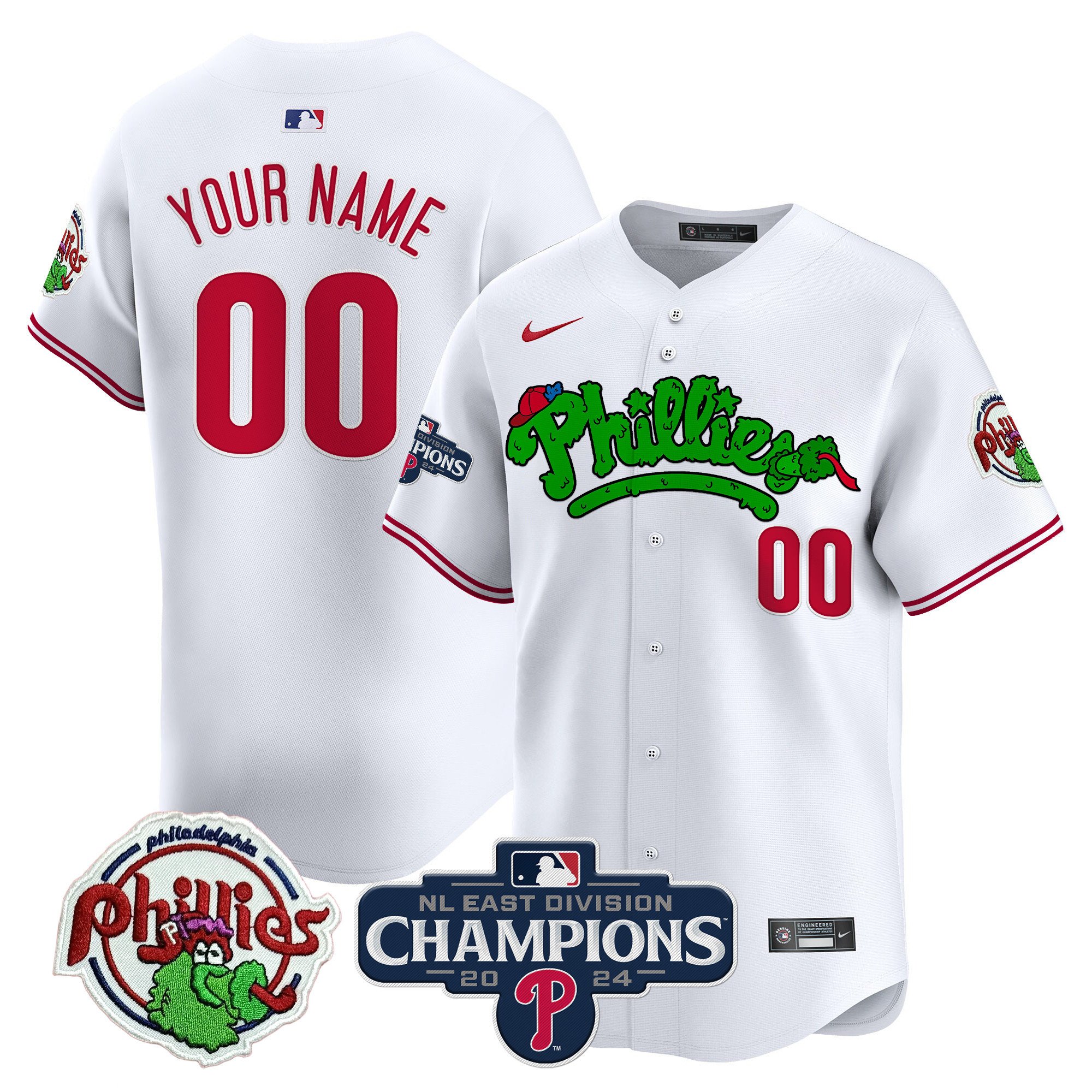 Men Philadelphia Phillies Phanatic 2024 NL East Division Champions Vapor Premier Limited Custom White Jersey - All Stitched
