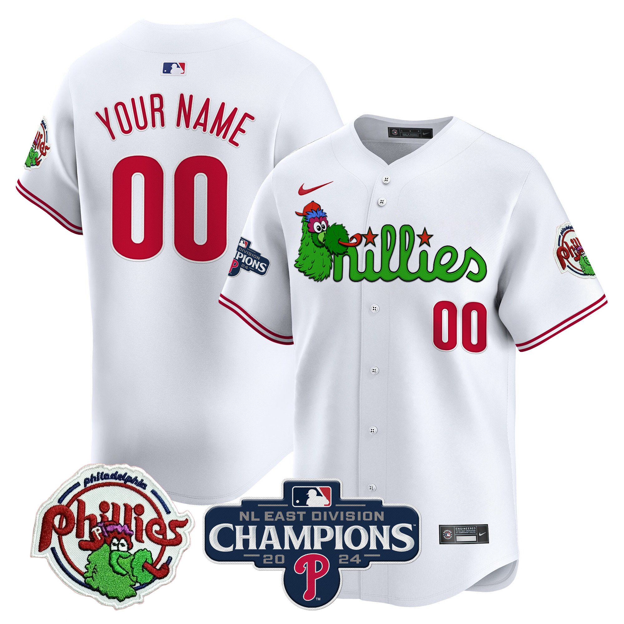 Men Philadelphia Phillies Phanatic 2024 NL East Division Champions Vapor Premier Limited Custom White Jersey V2 - All Stitched