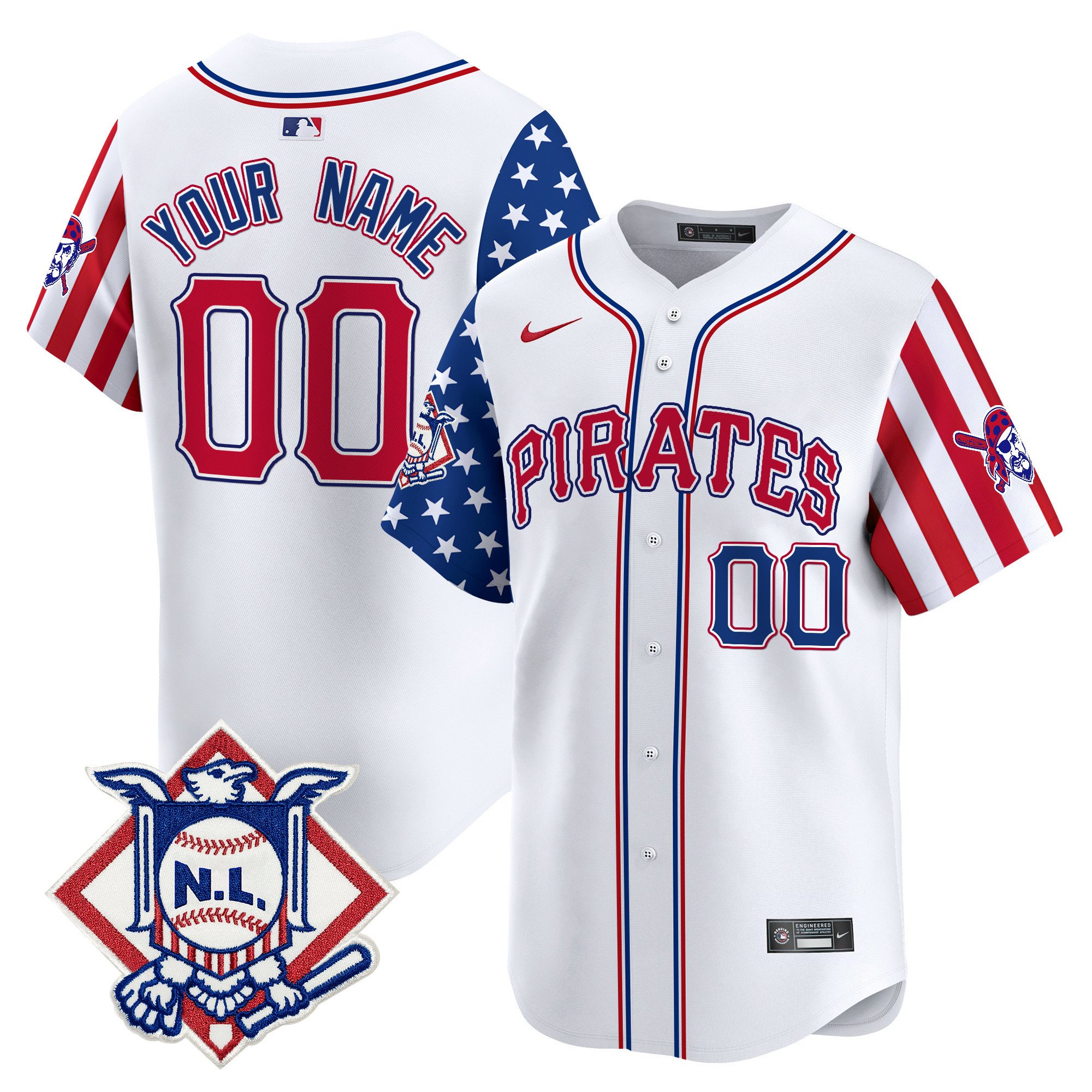 Men Pittsburgh Pirates 2024 Fourth of July Vapor Premier Limited Custom White Jersey - All Stitched