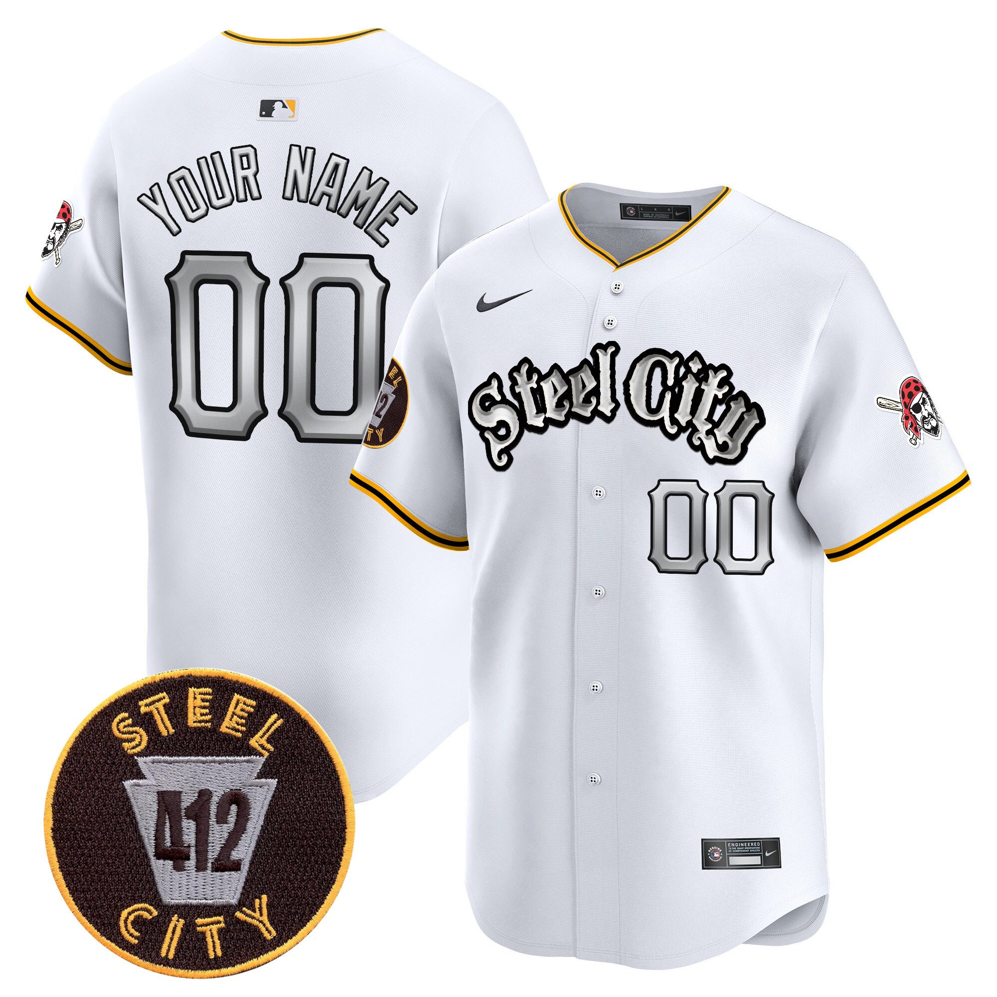 Men Pittsburgh Pirates 412 Patch Vapor Premier Limited Custom White Jersey V2 - All Stitched