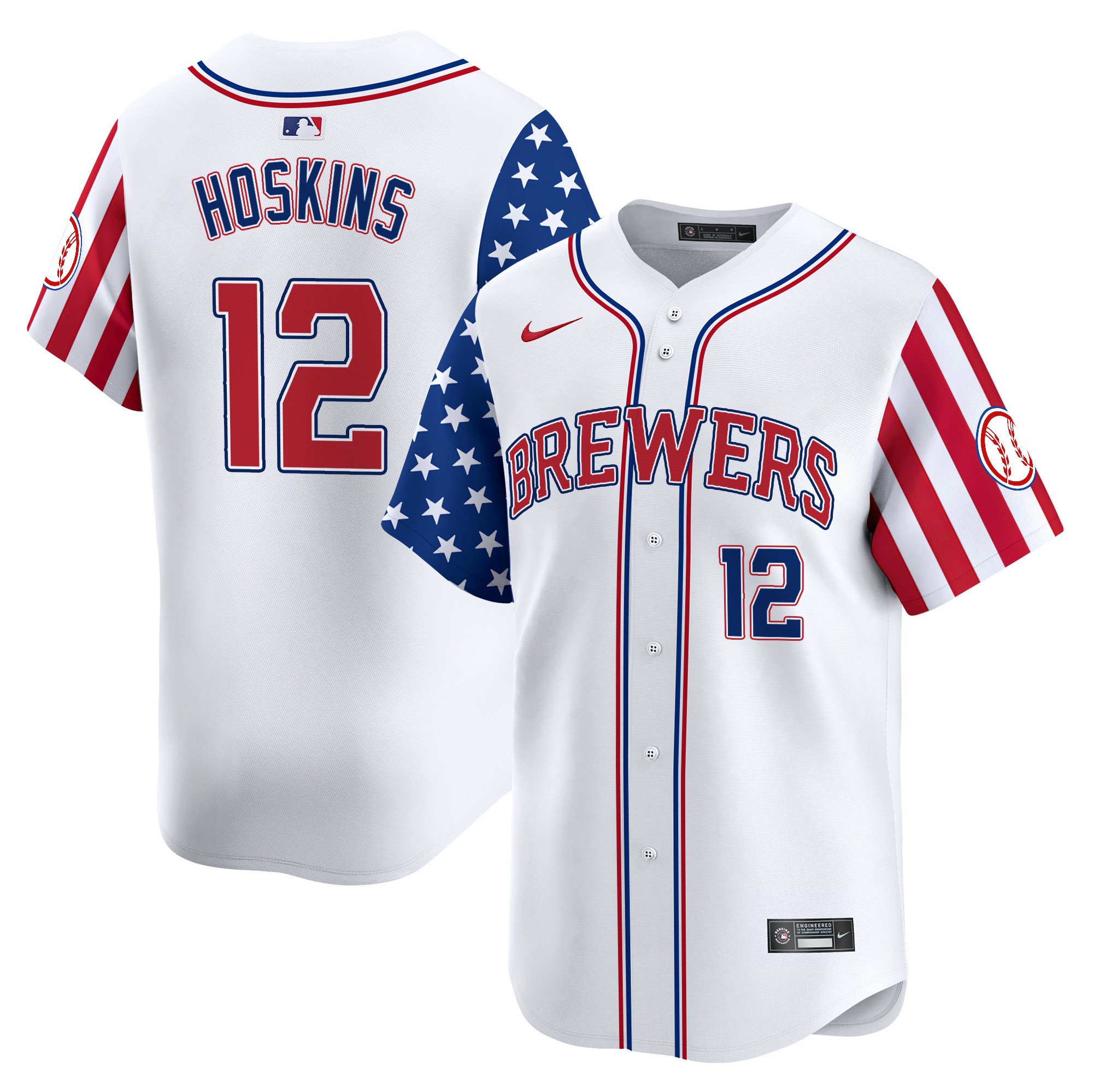 Men Rhys Hoskins Milwaukee Brewers 2024 Independence Day Vapor Premier Limited Jersey - All Stitched