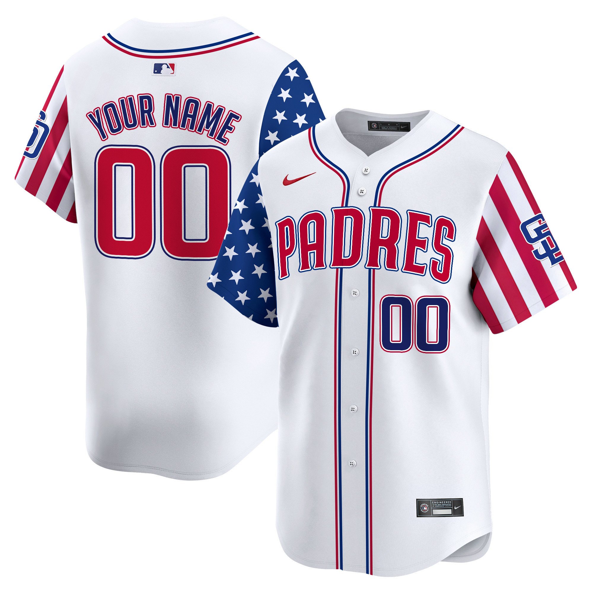 Men San Diego Padres 2024 Independence Day Vapor Premier Limited Custom White Jersey - All Stitched