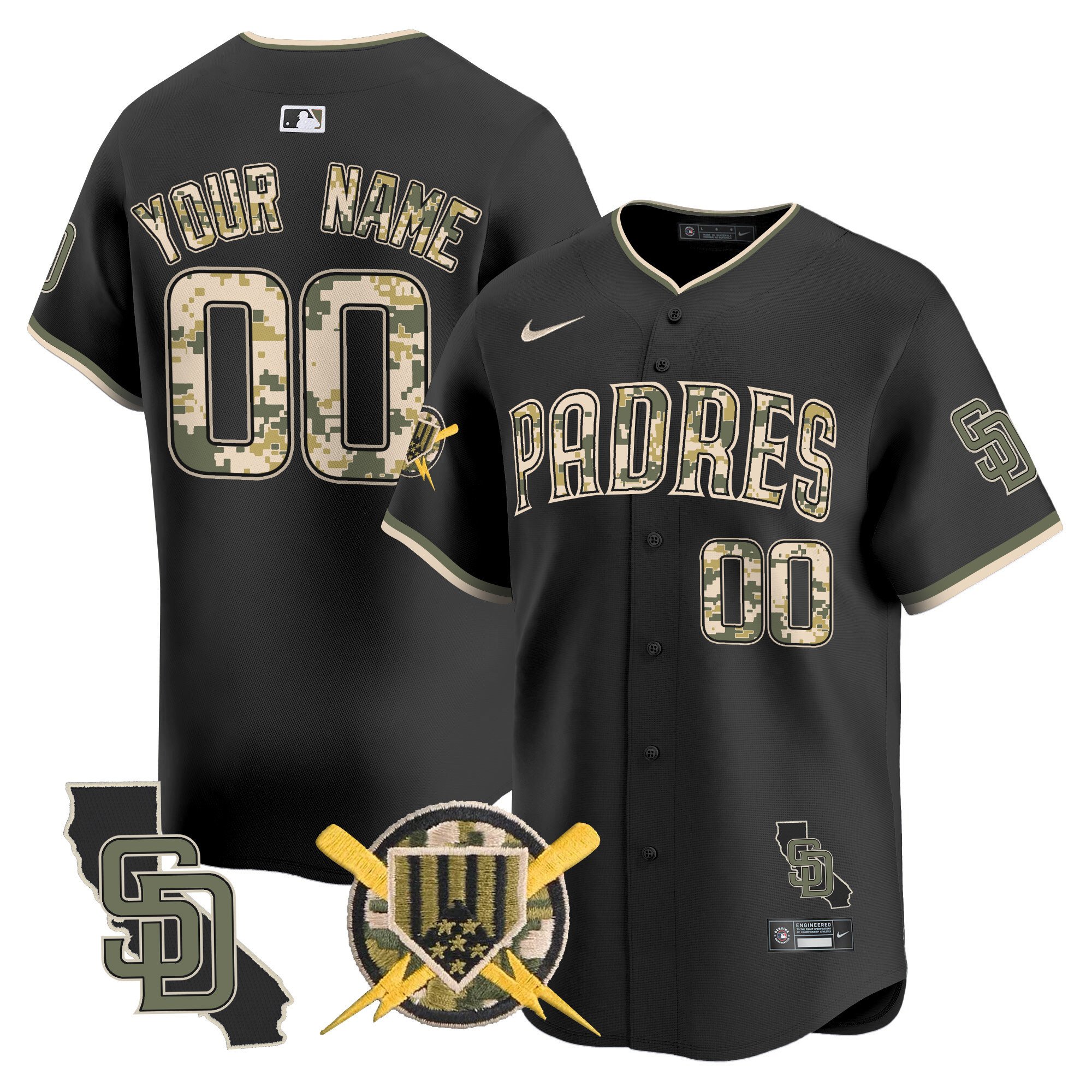 Men San Diego Padres Armed Forces Day Vapor Premier Limited Custom Black Jersey - All Stitched