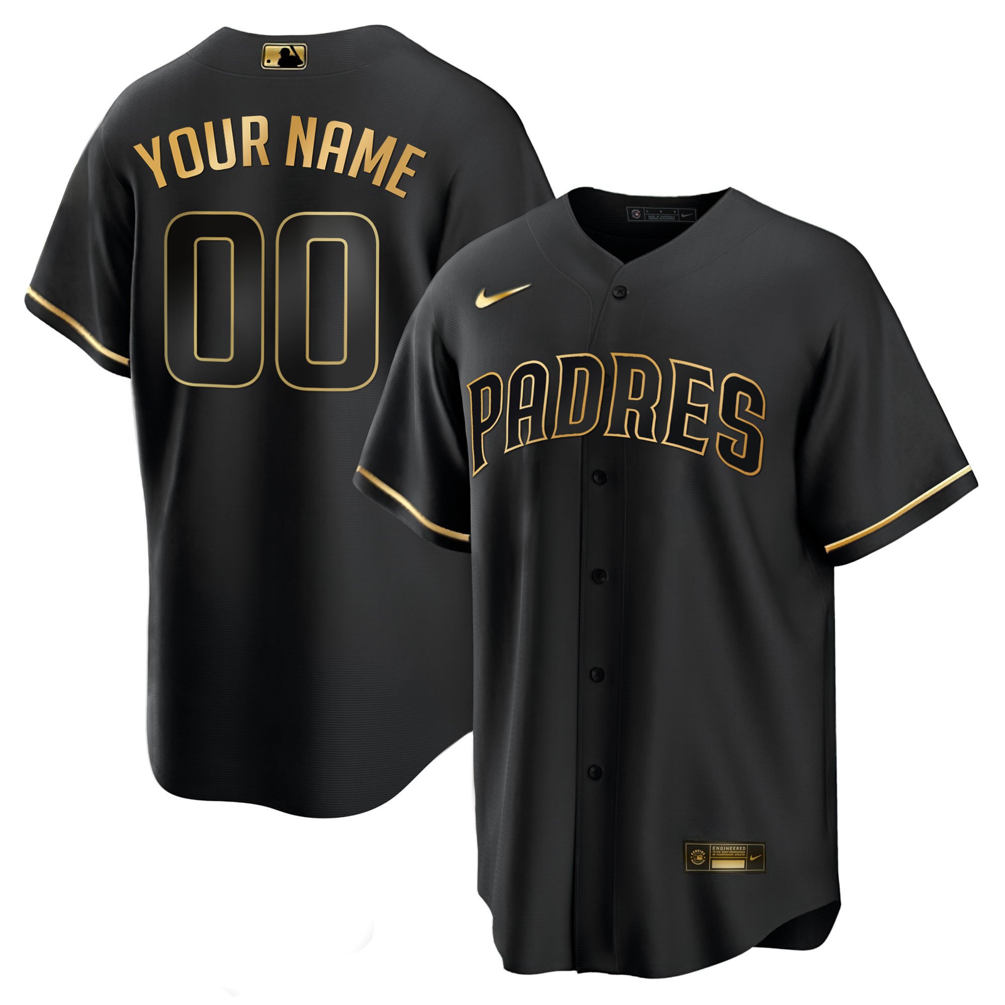 Men San Diego Padres Black Gold & White Gold Custom Cool Black Gold Jersey - All Stitched