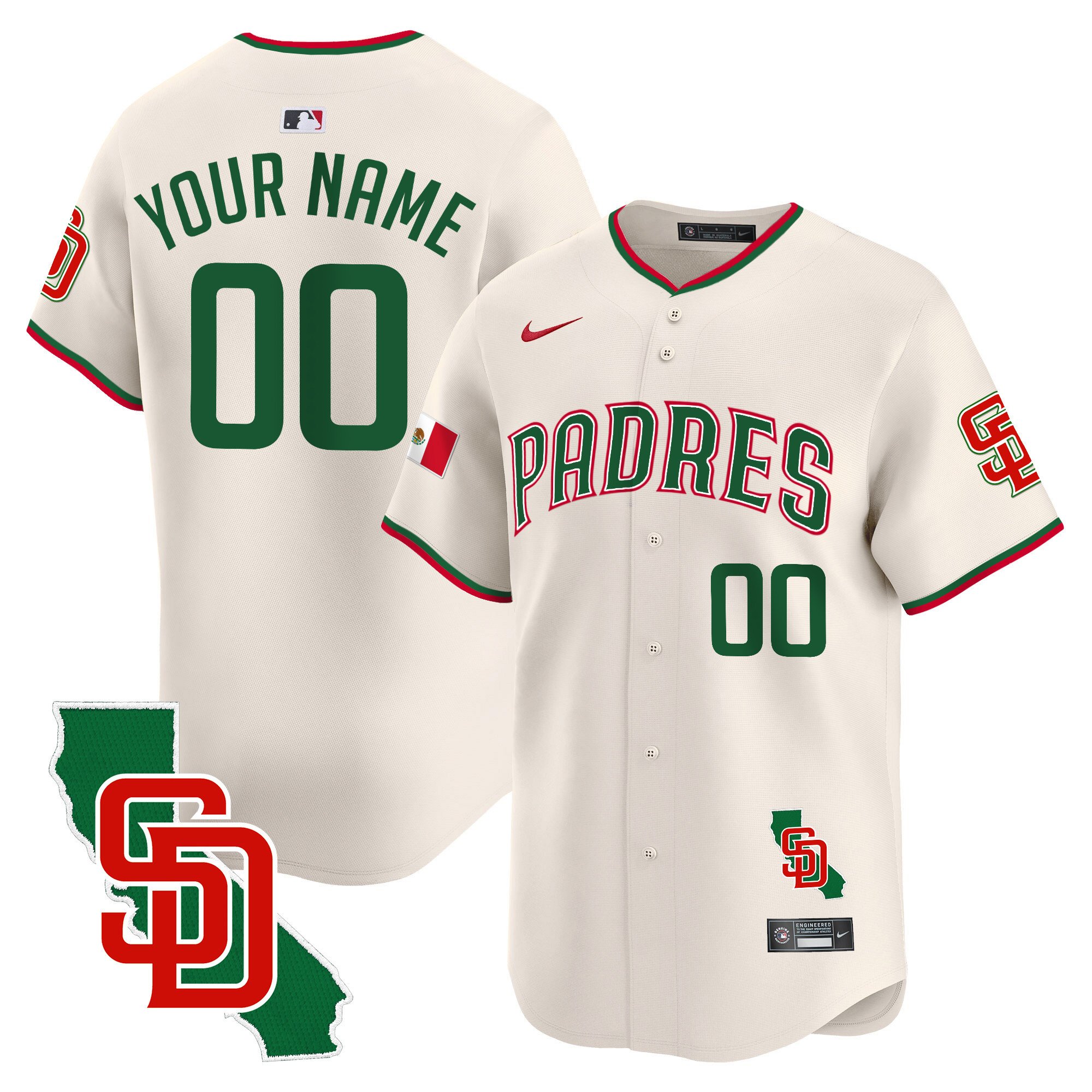 Men San Diego Padres Mexico California Patch Vapor Premier Limited Custom Cream Jersey V5 Ã± All Stitched