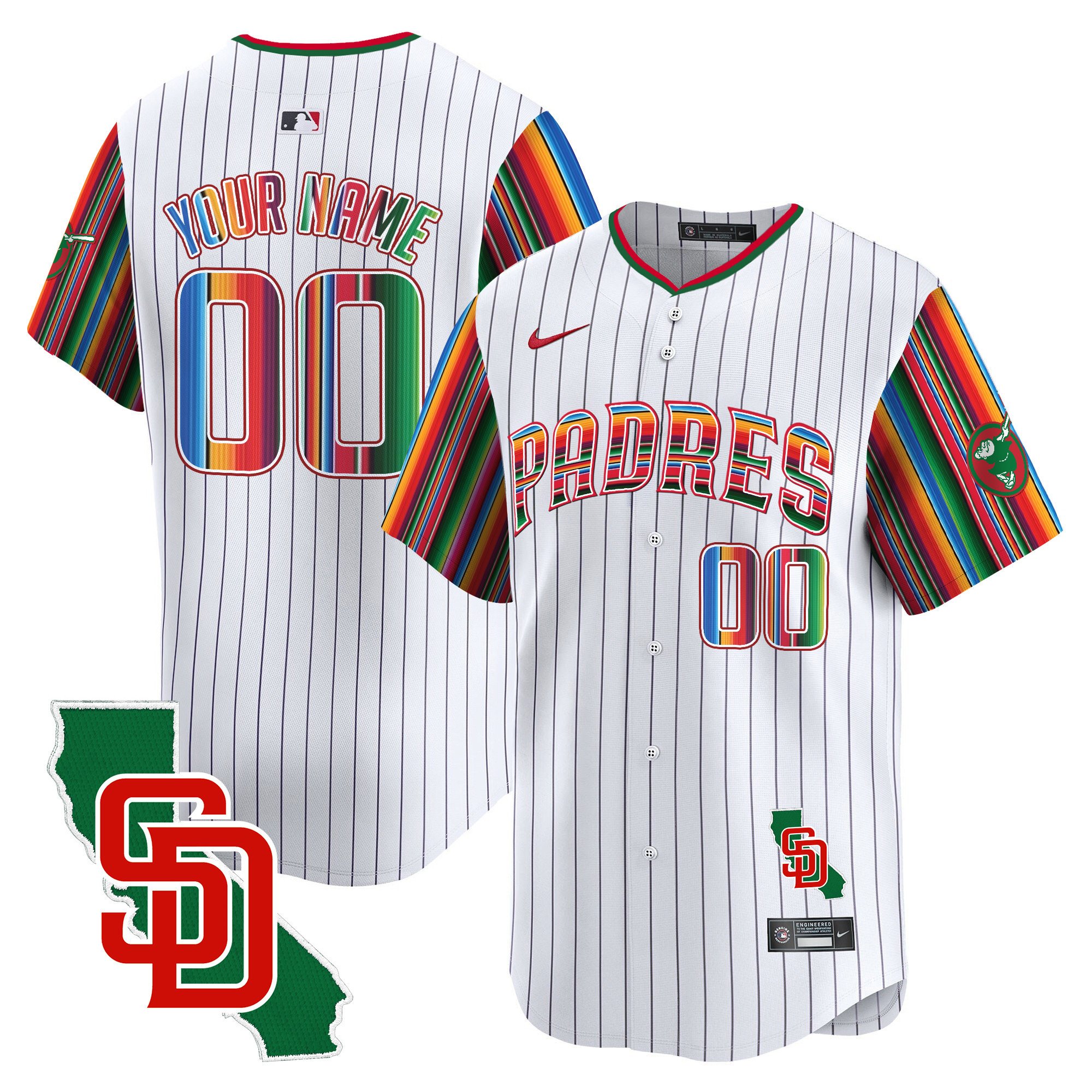 Men San Diego Padres Mexico California Patch Vapor Premier Limited Custom Pinstripe Jersey V6 Ã± All Stitched
