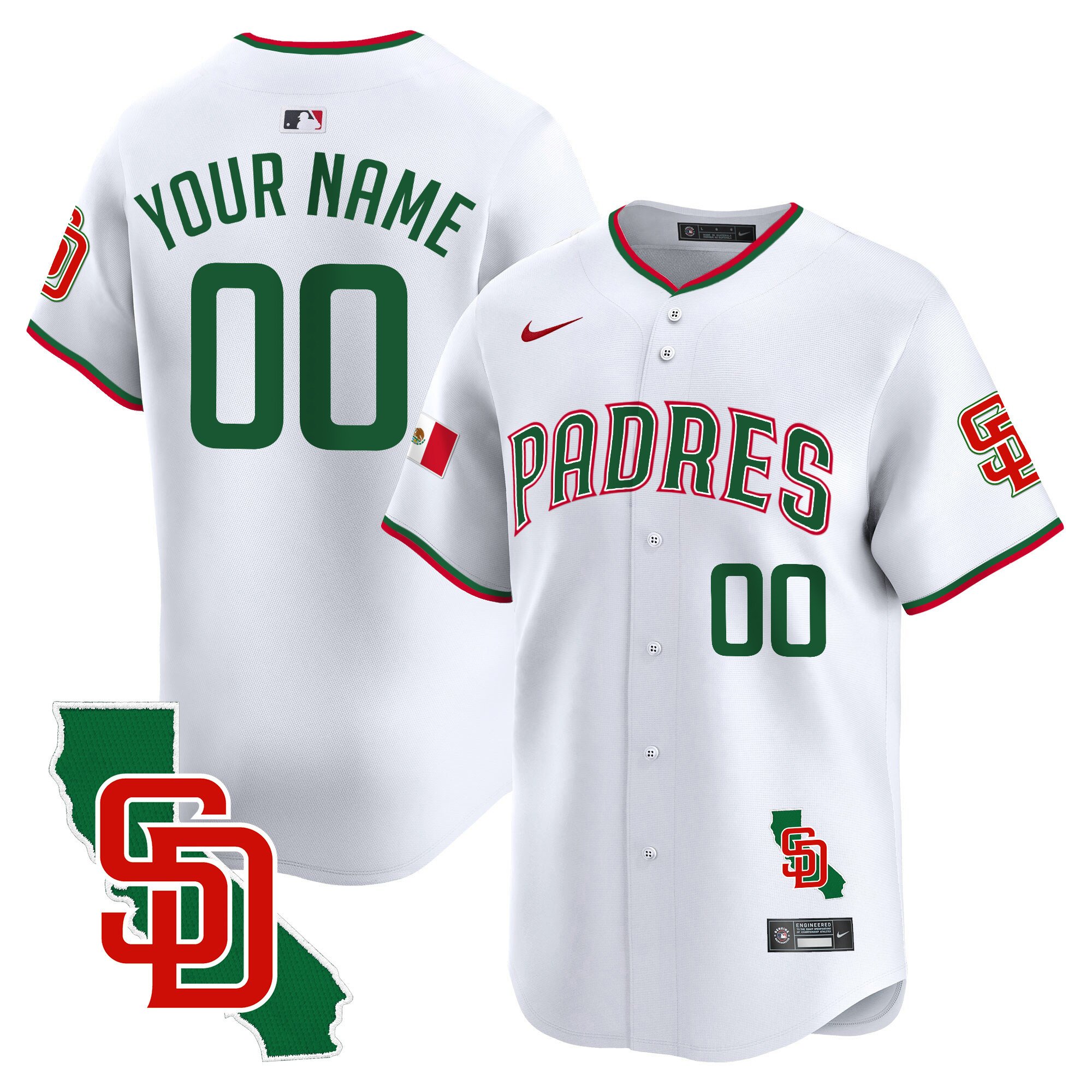 Men San Diego Padres Mexico California Patch Vapor Premier Limited Custom White Jersey V5 Ã± All Stitched
