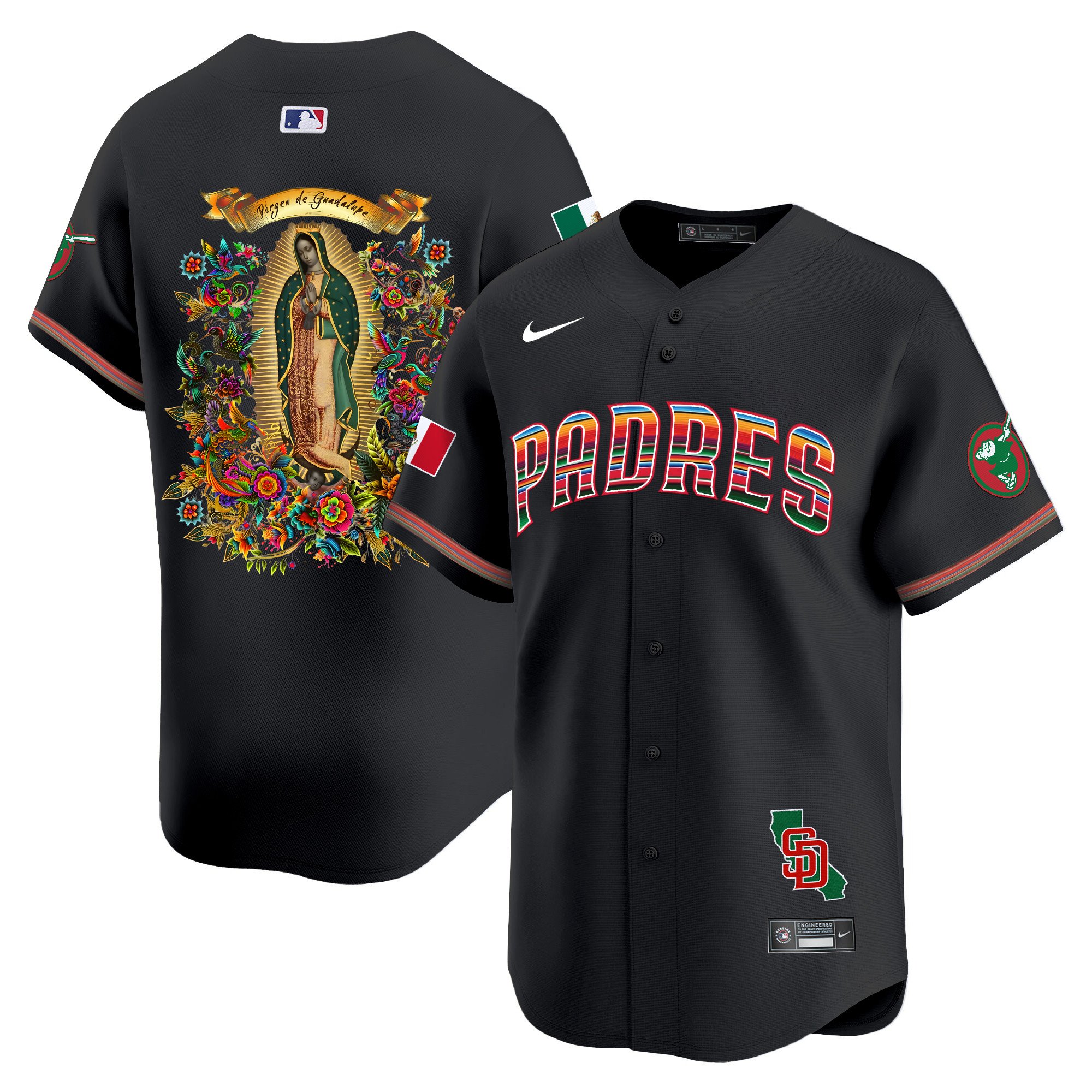 Men San Diego Padres Mexico Guadalupe Vapor Premier Limited Black Jersey - Printed