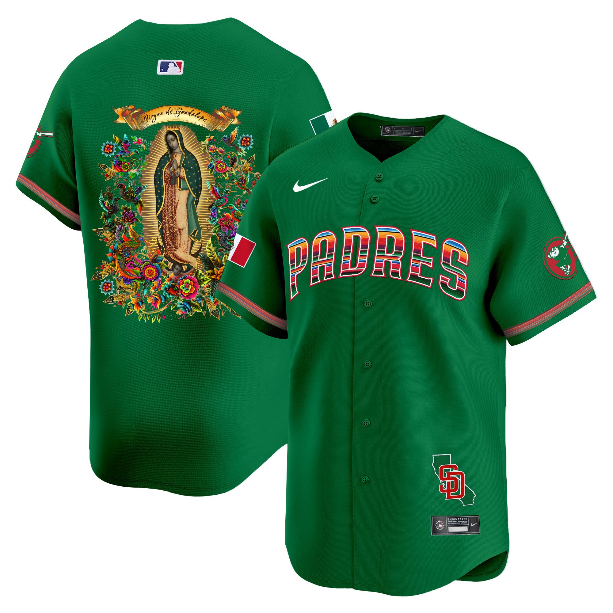 Men San Diego Padres Mexico Guadalupe Vapor Premier Limited Green Jersey - Printed