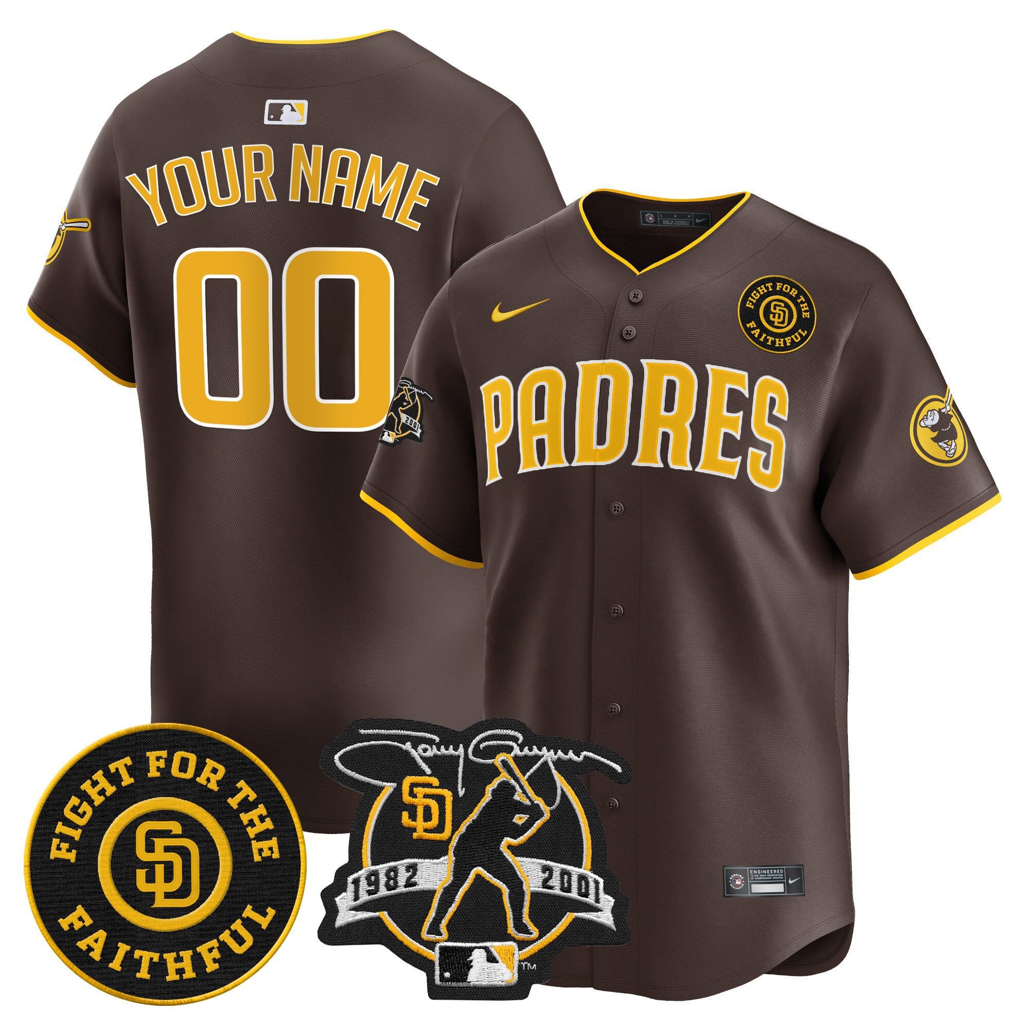 Men San Diego Padres Tony Gwynn & Faithful Patch Vapor Premier Limited Custom Brown Jersey Ã± All Stitched