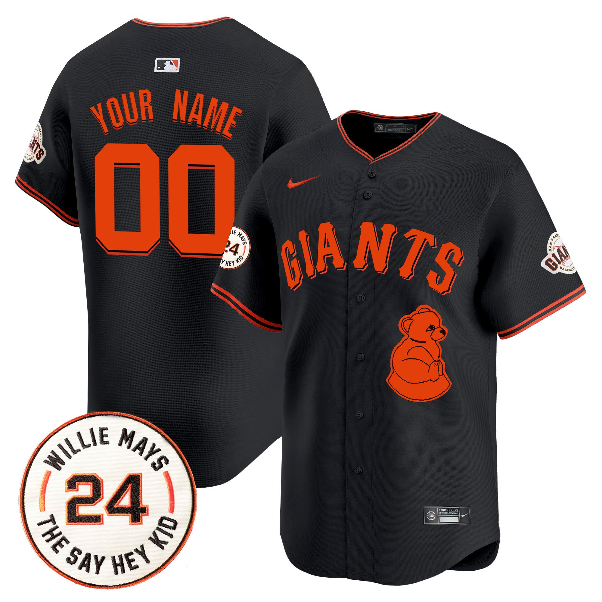 Men San Francisco Giants 2024 Willie Mays Patch Vapor Premier Limited Custom Black Jersey V4 - All Stitched