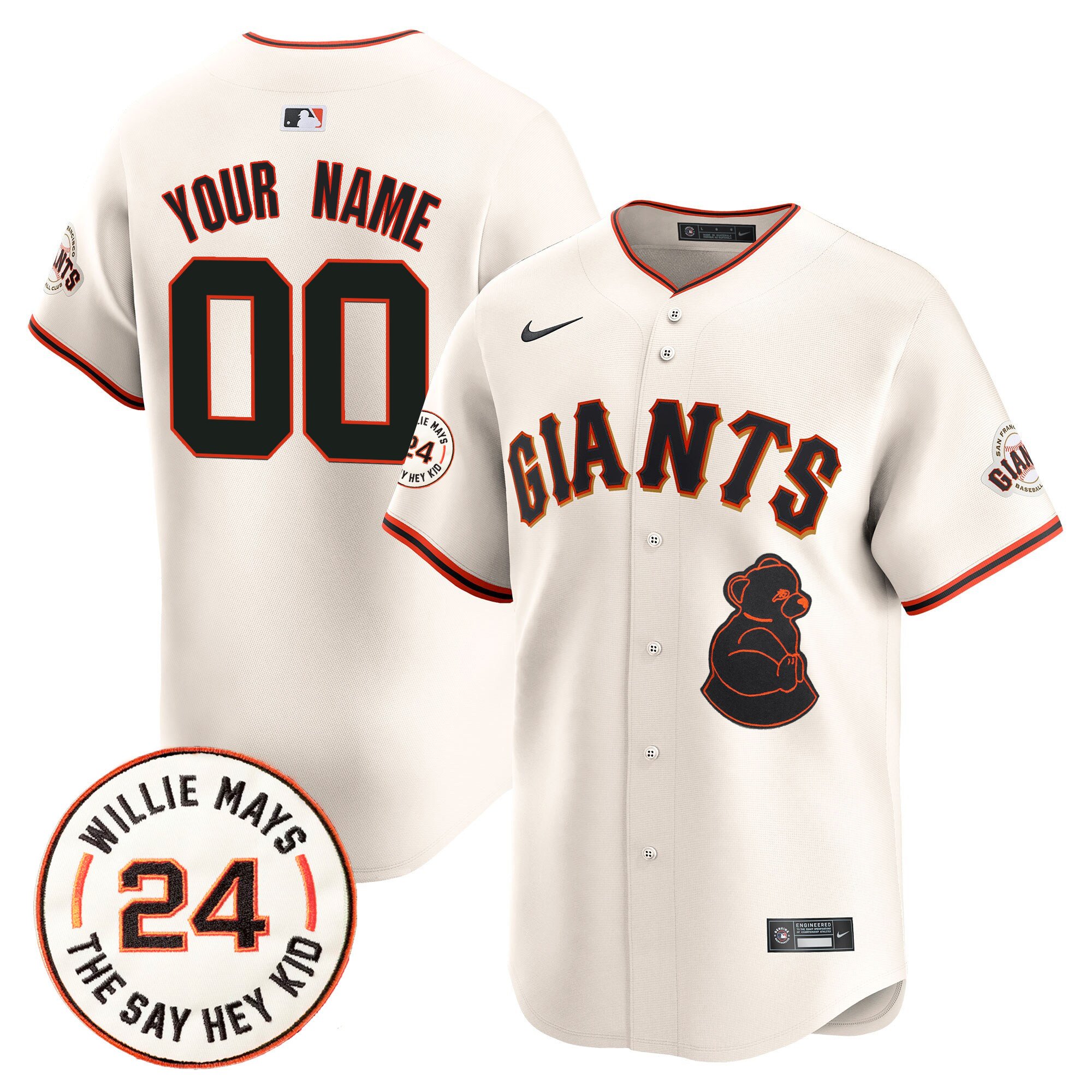 Men San Francisco Giants 2024 Willie Mays Patch Vapor Premier Limited Custom Cream Jersey V4 - All Stitched