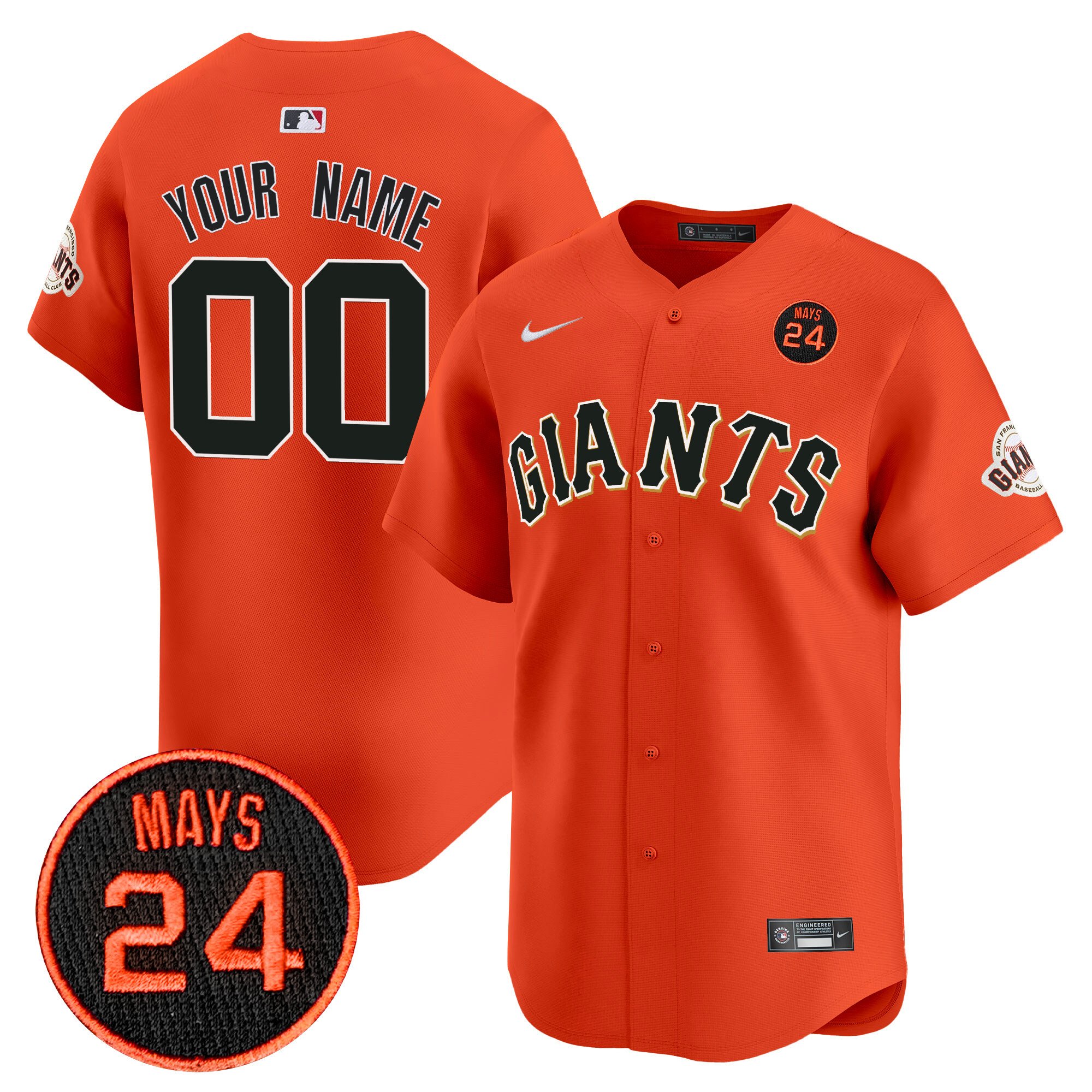 Men San Francisco Giants 2024 Willie Mays Patch Vapor Premier Limited Custom Orange Jersey V3 - All Stitched