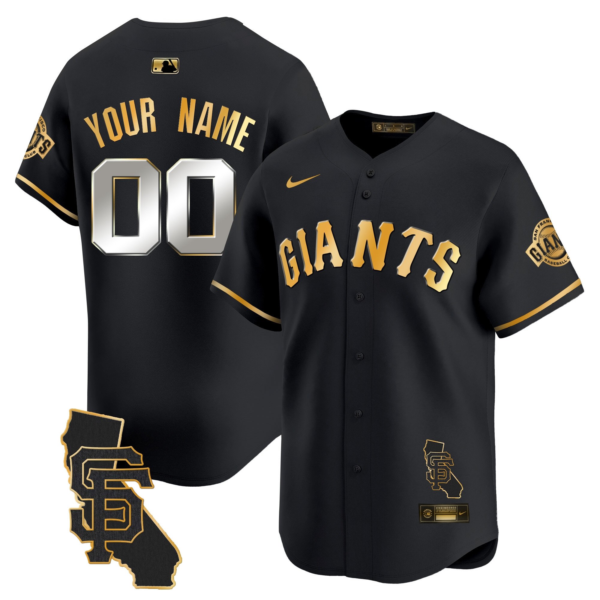 Men San Francisco Giants California Patch Vapor Premier Limited Custom Black Gold Jersey - All Stitched