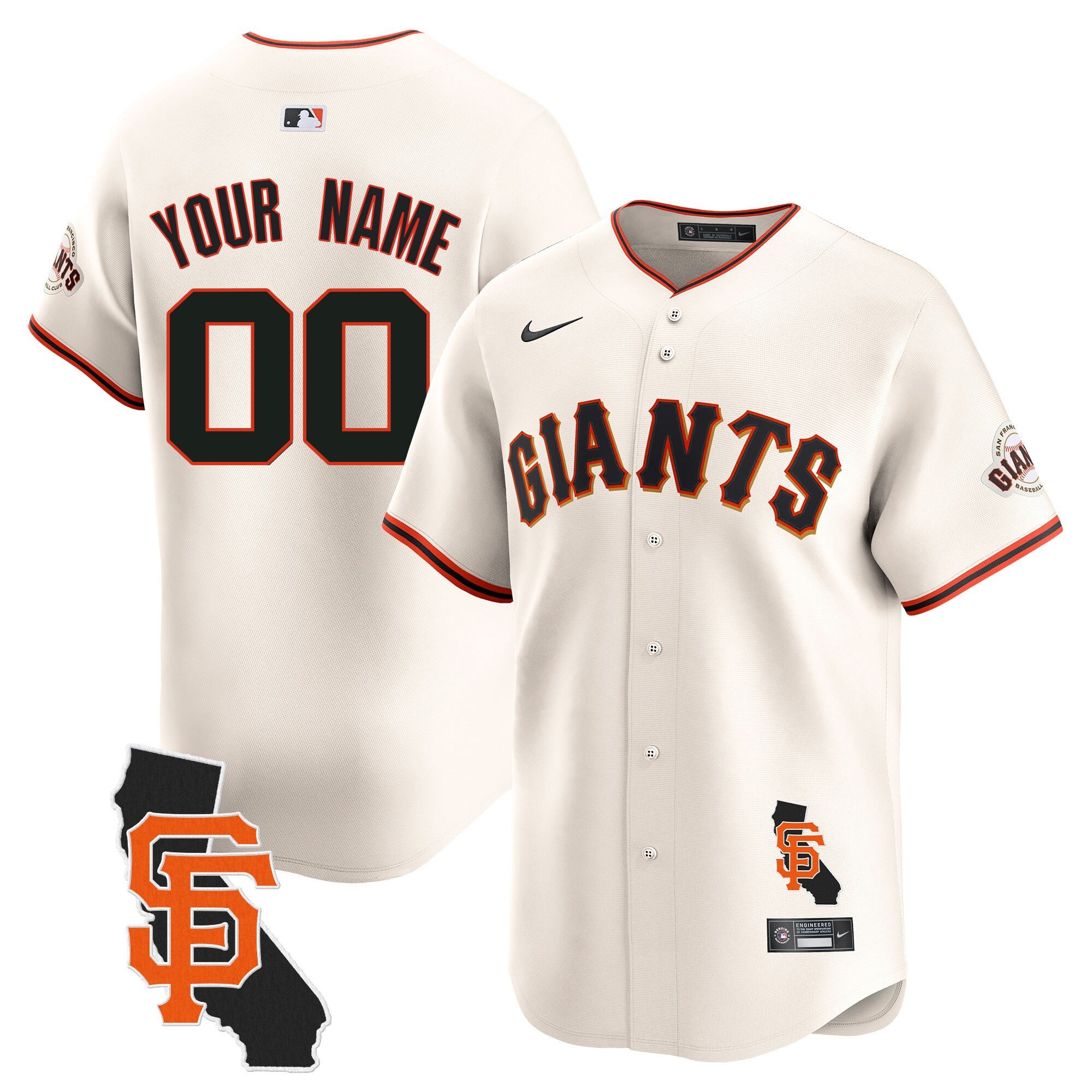 Men San Francisco Giants California Patch Vapor Premier Limited Custom Cream Jersey - All Stitched