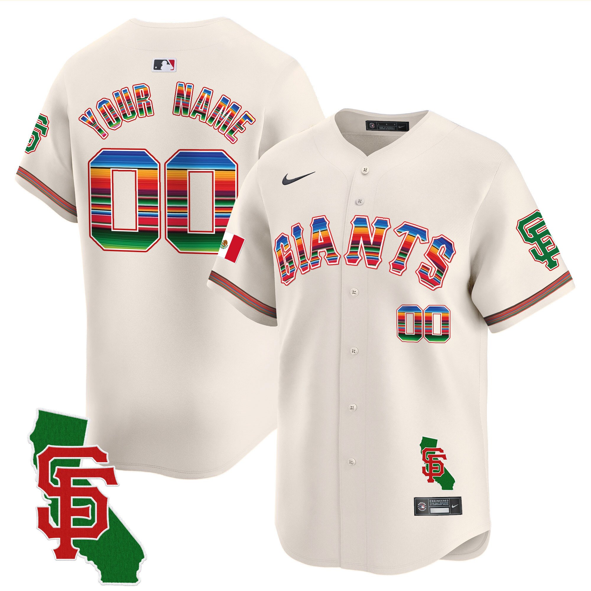Men San Francisco Giants Mexico California Patch Vapor Premier Limited Custom Cream Jersey - All Stitched