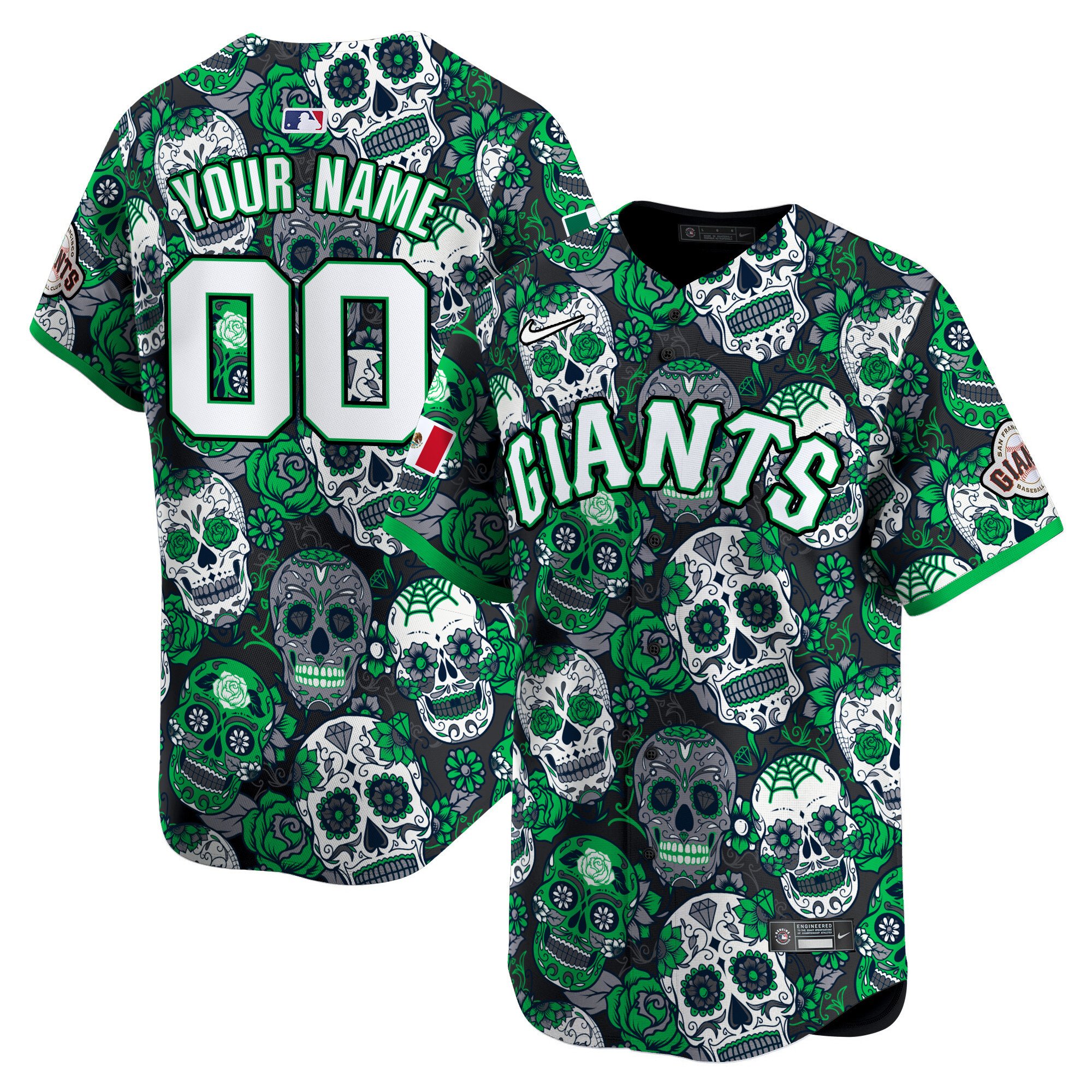 Men San Francisco Giants Sugar Skull Mexico Vapor Premier Limited Custom Green Jersey - Printed