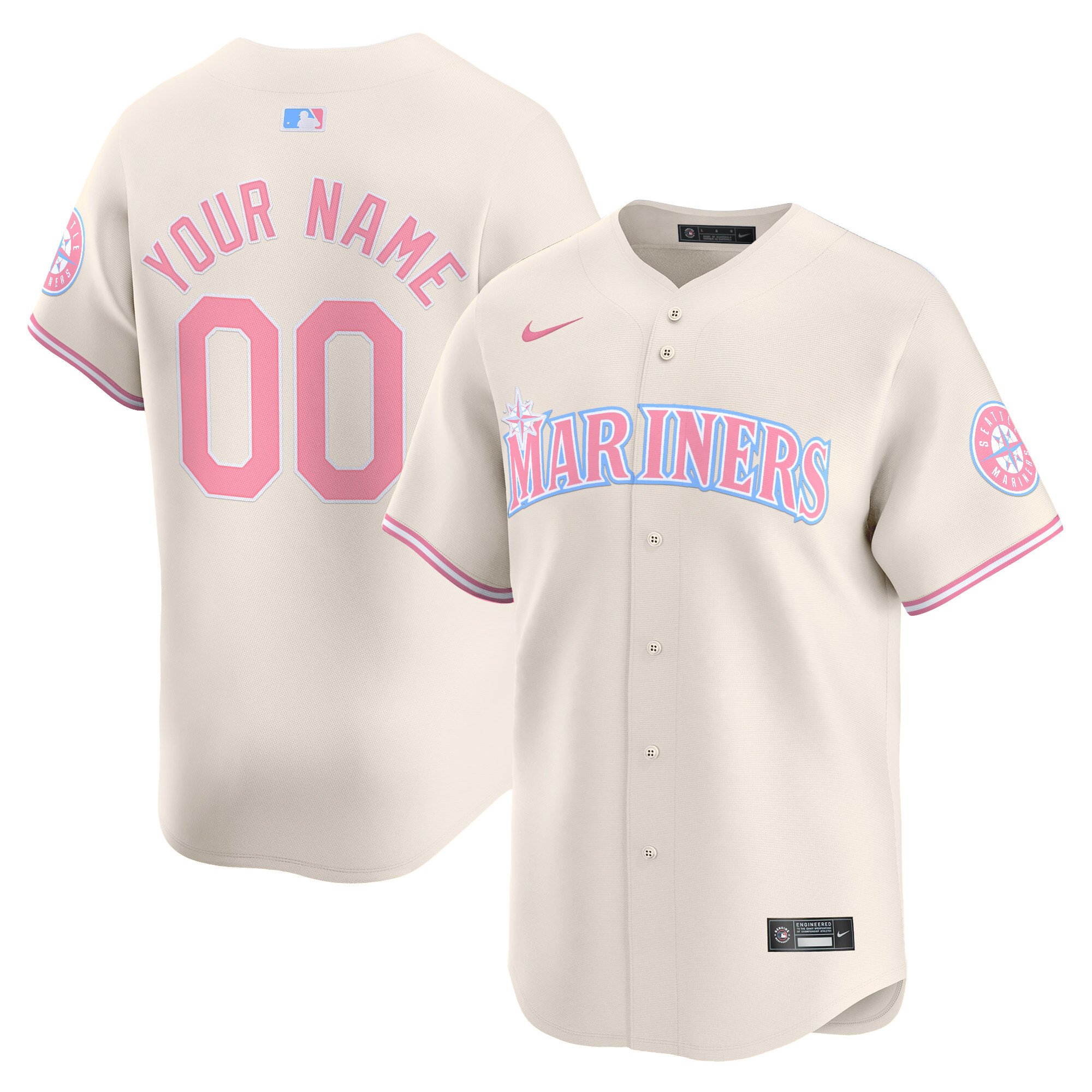 Men Seattle Mariners Bubblegum Pink Vapor Premier Limited Custom Cream Jersey - All Stitched