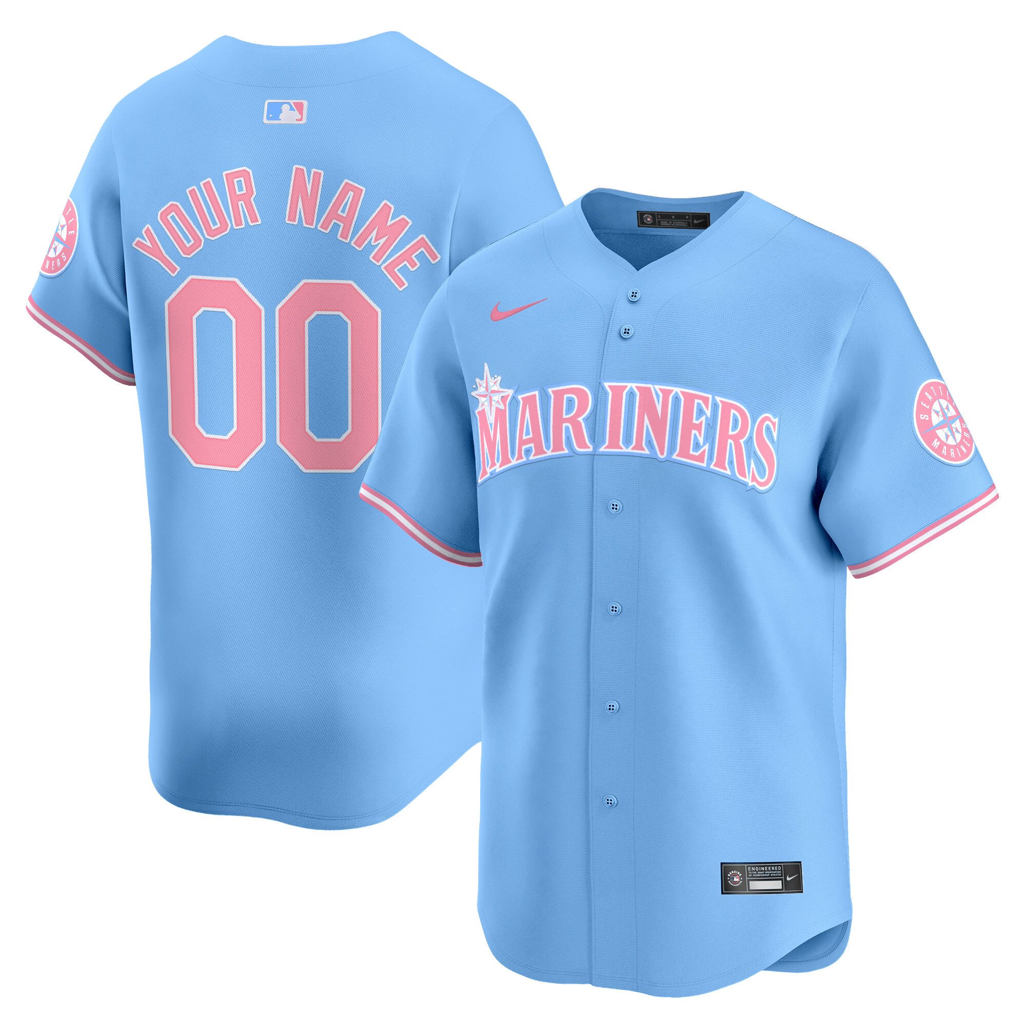 Men Seattle Mariners Bubblegum Pink Vapor Premier Limited Custom Light Blue Jersey - All Stitched