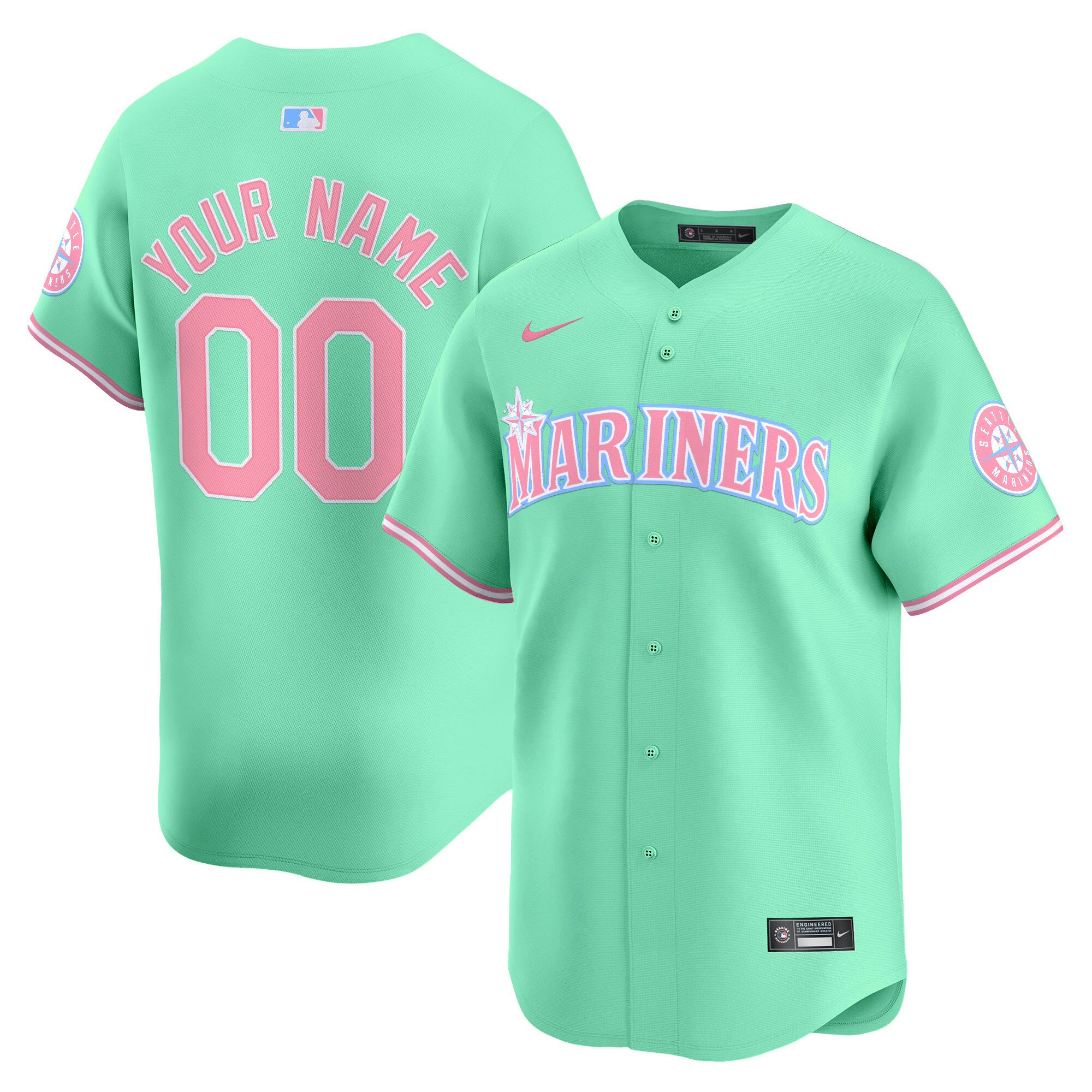 Men Seattle Mariners Bubblegum Pink Vapor Premier Limited Custom Light Teal Jersey - All Stitched