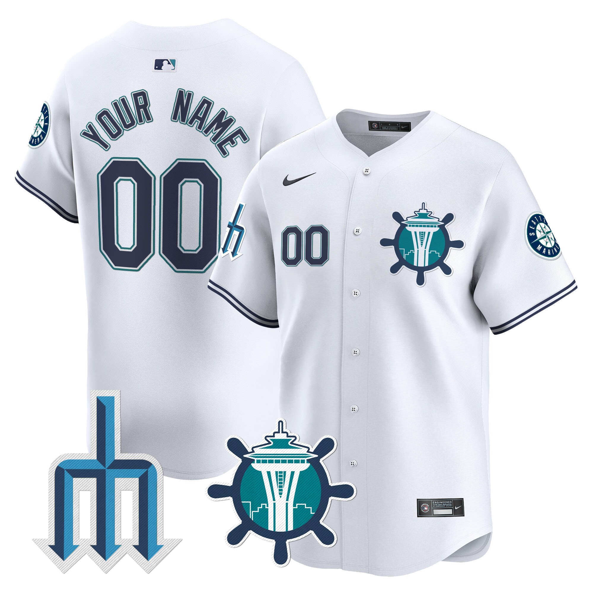 Men Seattle Mariners Trident Patch Vapor Premier Limited Custom White Jersey - All Stitched