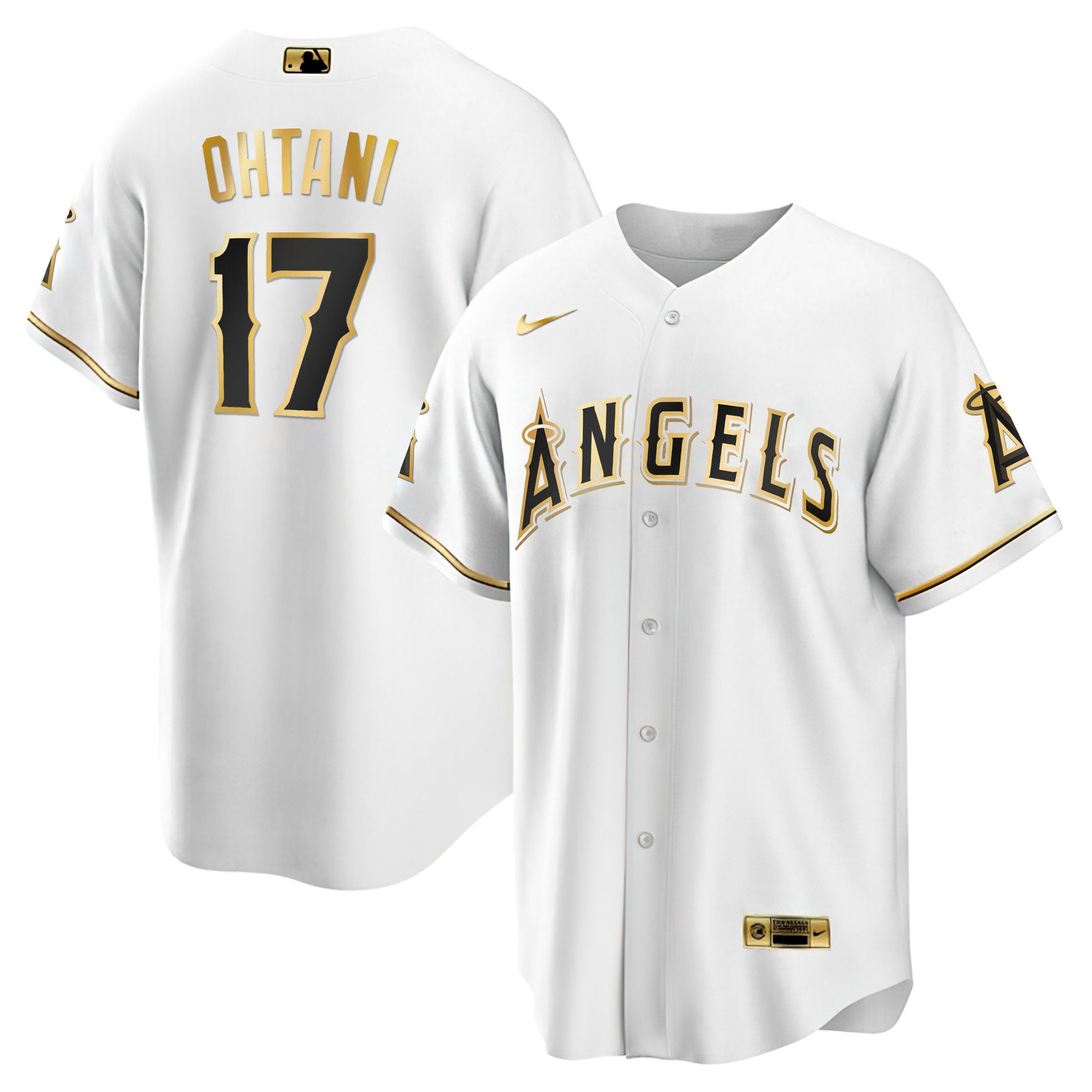 Men Shohei Ohtani Los Angeles Angels White Gold & Black Gold Cool White Jersey - All Stitched