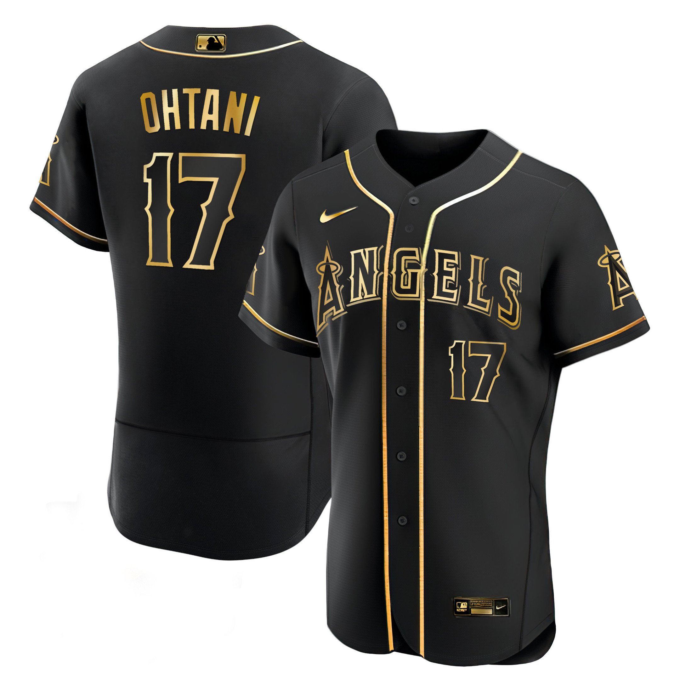 Men Shohei Ohtani Los Angeles Angels White Gold & Black Gold Flex Black Jersey - All Stitched