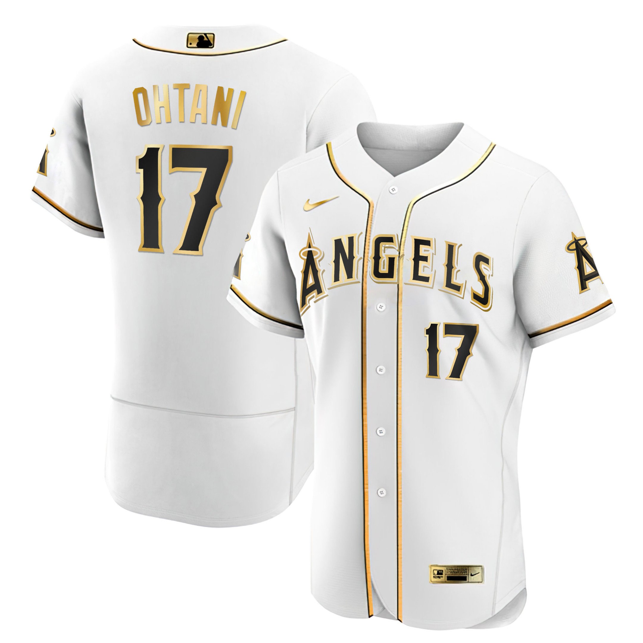 Men Shohei Ohtani Los Angeles Angels White Gold & Black Gold Flex White Jersey - All Stitched
