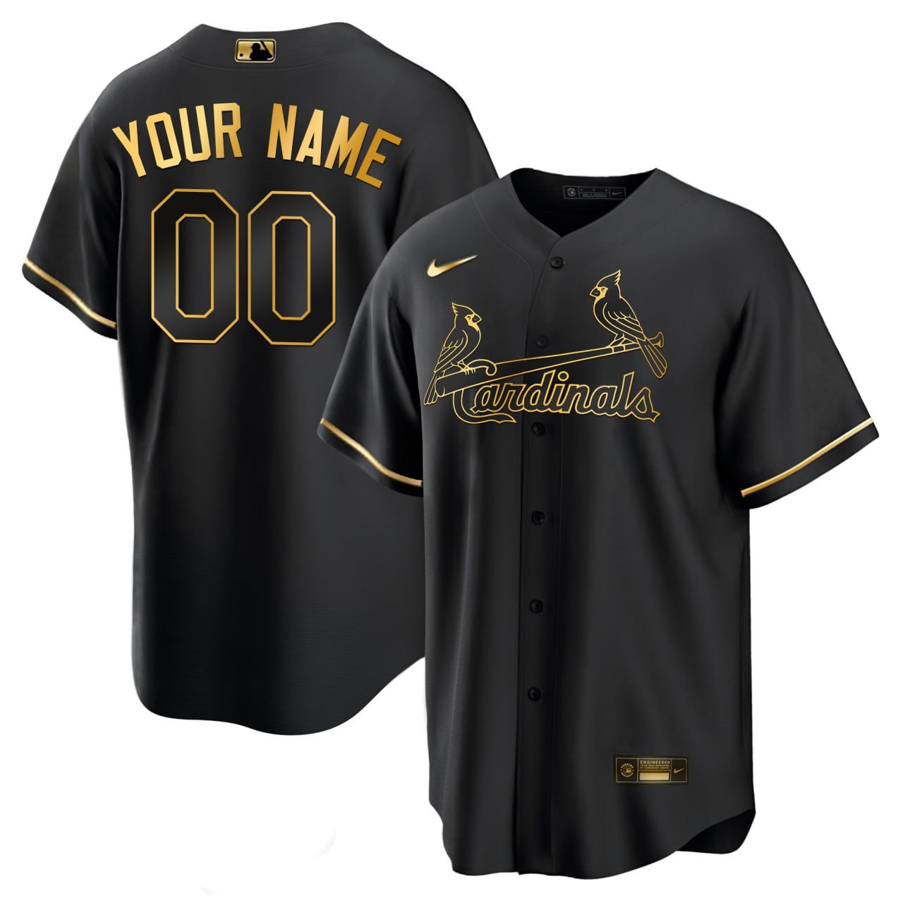 Men St. Louis Cardinals Black Gold Custom Black Jersey - All Stitched
