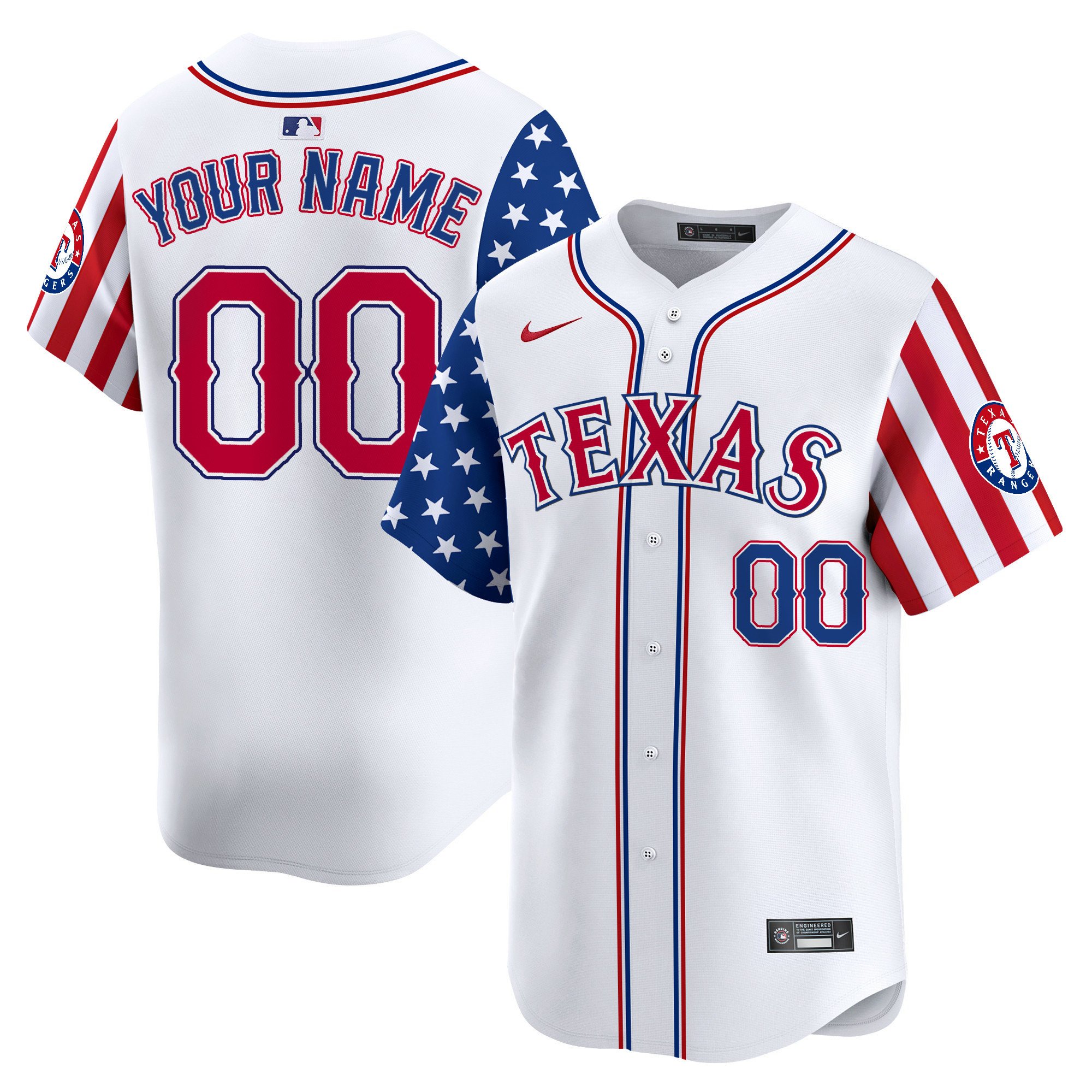 Men Texas Rangers 2024 Independence Day Vapor Premier Limited Custom White Jersey V2 - All Stitched