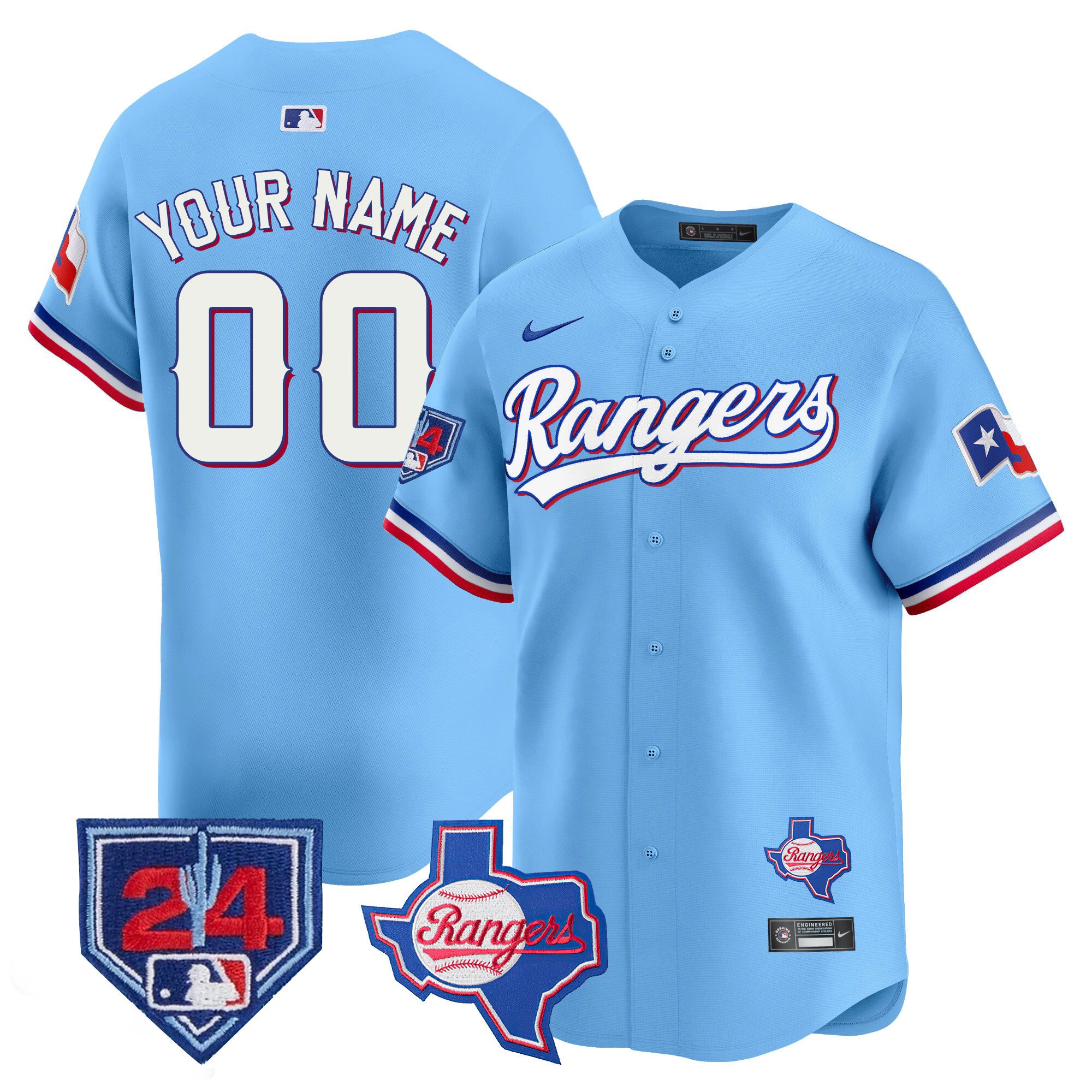 Men Texas Rangers 2024 Spring Training Patch Vapor Premier Limited Custom Blue Jersey - All Stitched