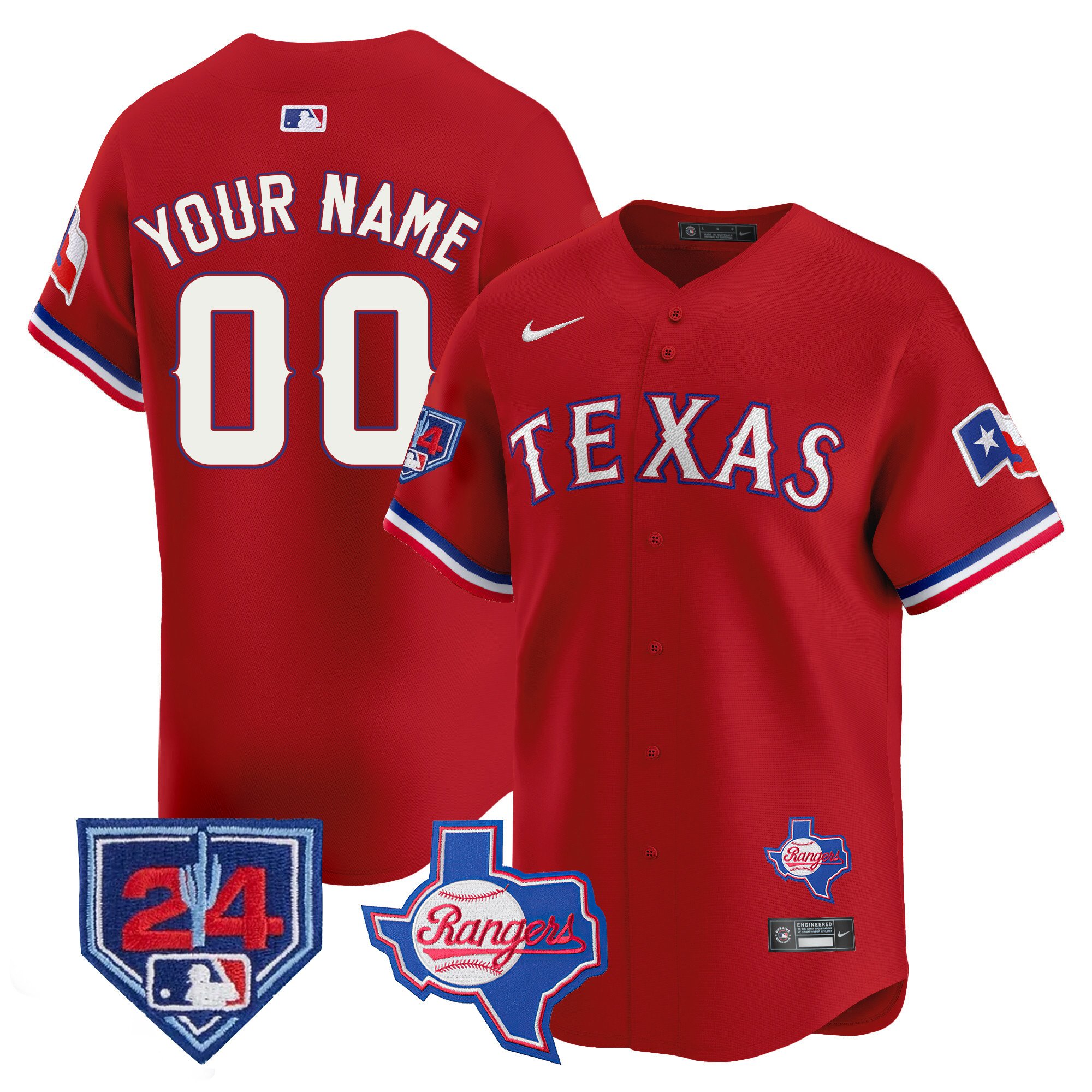 Men Texas Rangers 2024 Spring Training Patch Vapor Premier Limited Custom Red Jersey - All Stitched