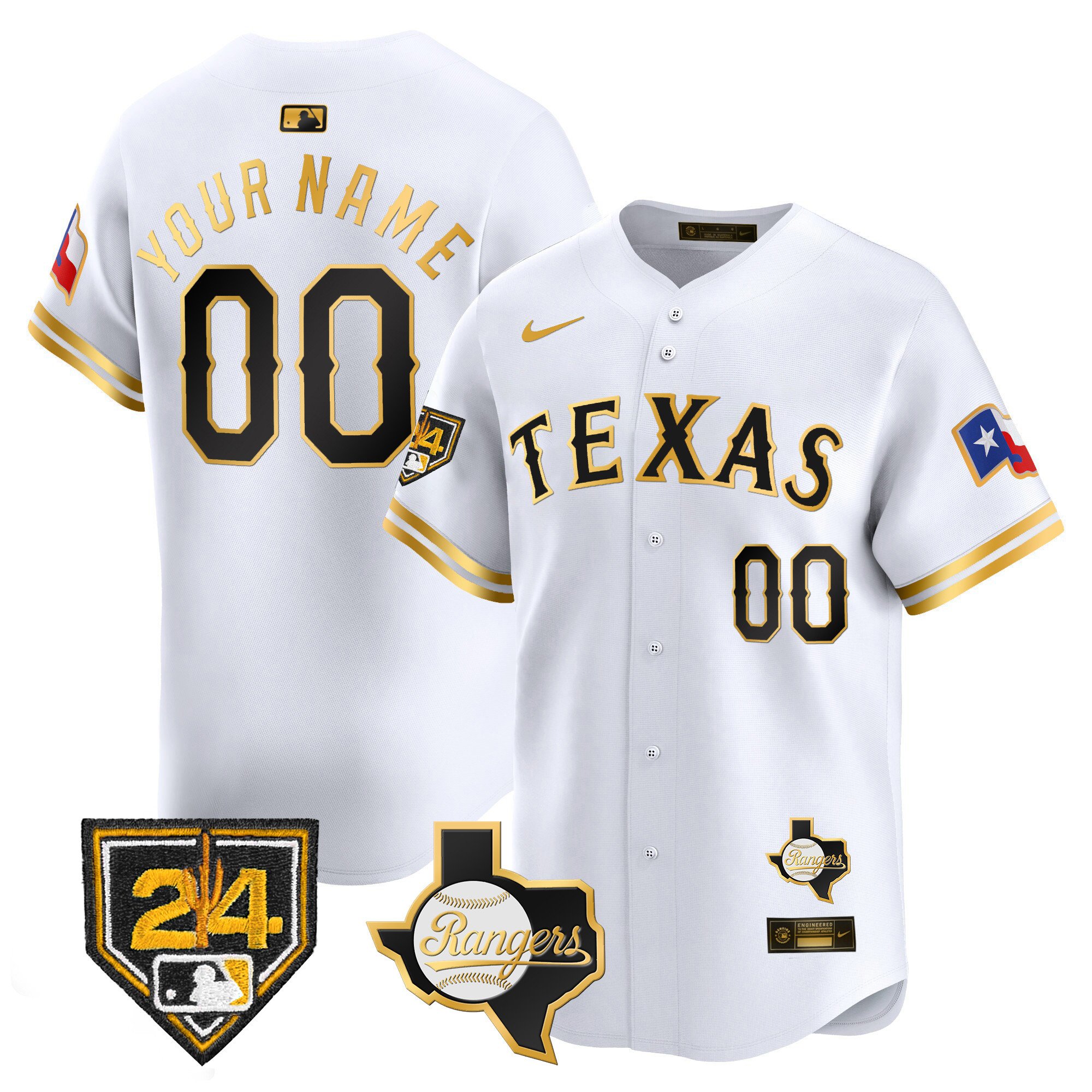 Men Texas Rangers 2024 Spring Training Patch Vapor Premier Limited Custom White Gold Jersey - All Stitched