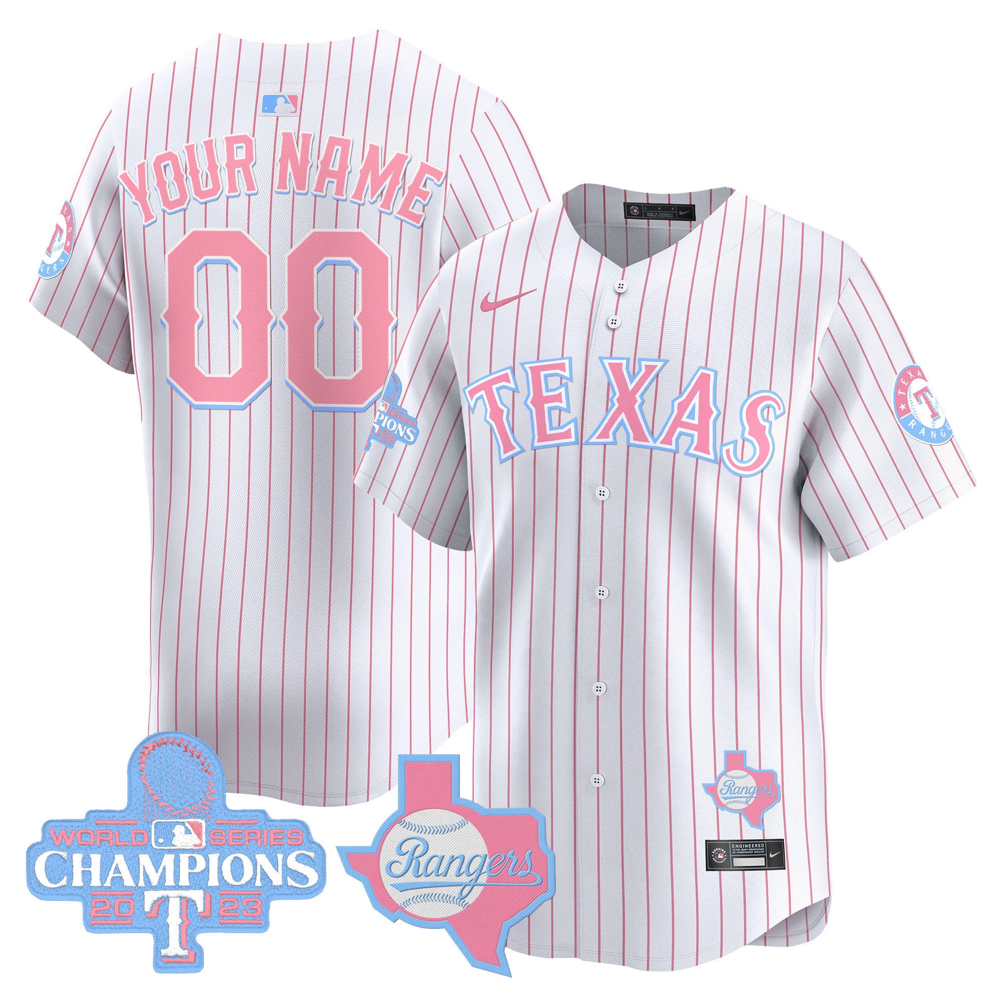 Men Texas Rangers Bubblegum Pink Vapor Premier Limited Custom Pinstripe Jersey - All Stitched