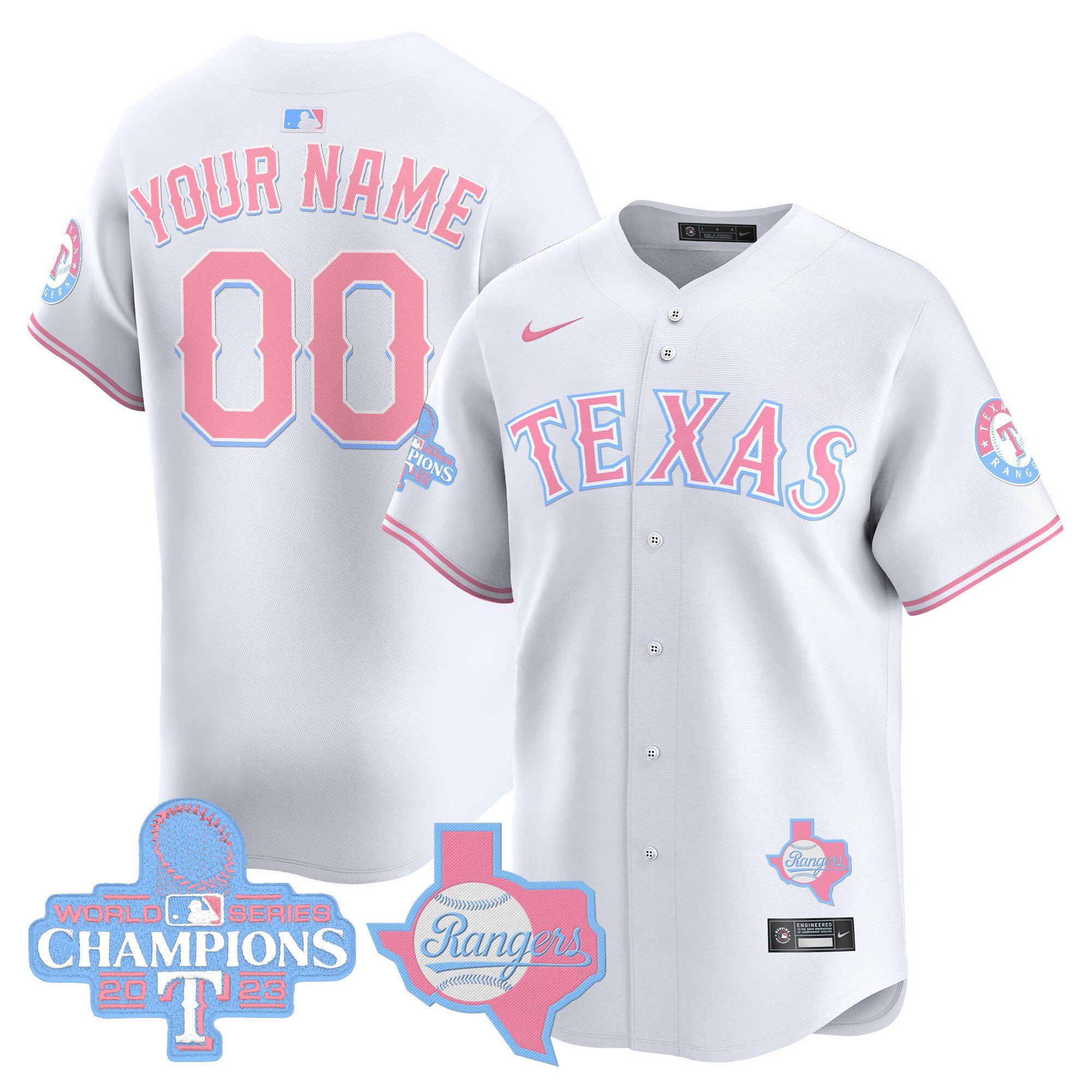 Men Texas Rangers Bubblegum Pink Vapor Premier Limited Custom White Jersey - All Stitched