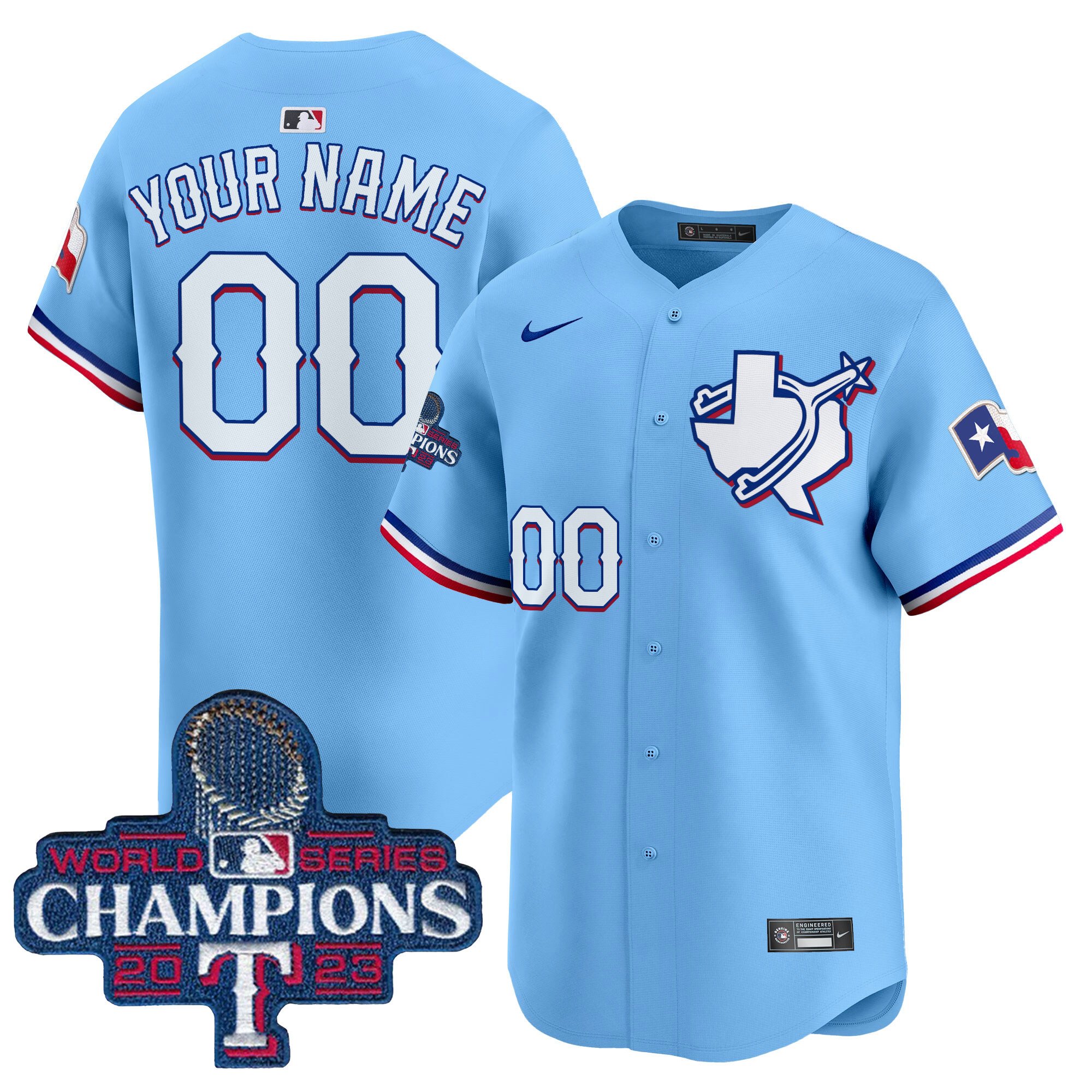 Men Texas Rangers World Series Champions Vapor Premier Limited Custom Blue Jersey V3 - All Stitched