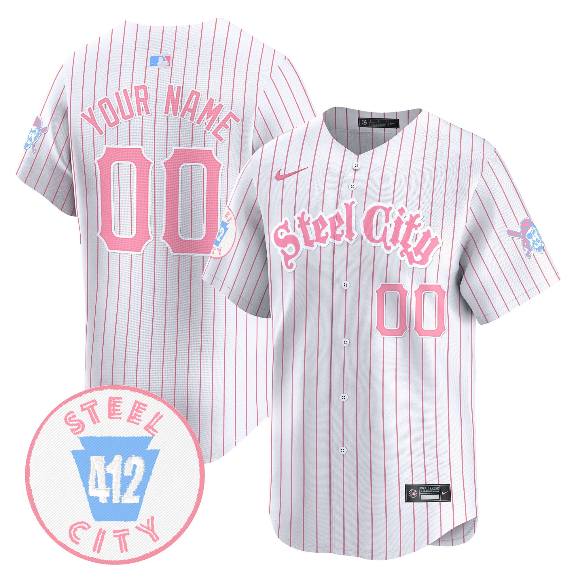 Men Unisex Pittsburgh Pirates Bubblegum Pink Vapor Premier Limited Custom Pinstripe Jersey V2 - All Stitched