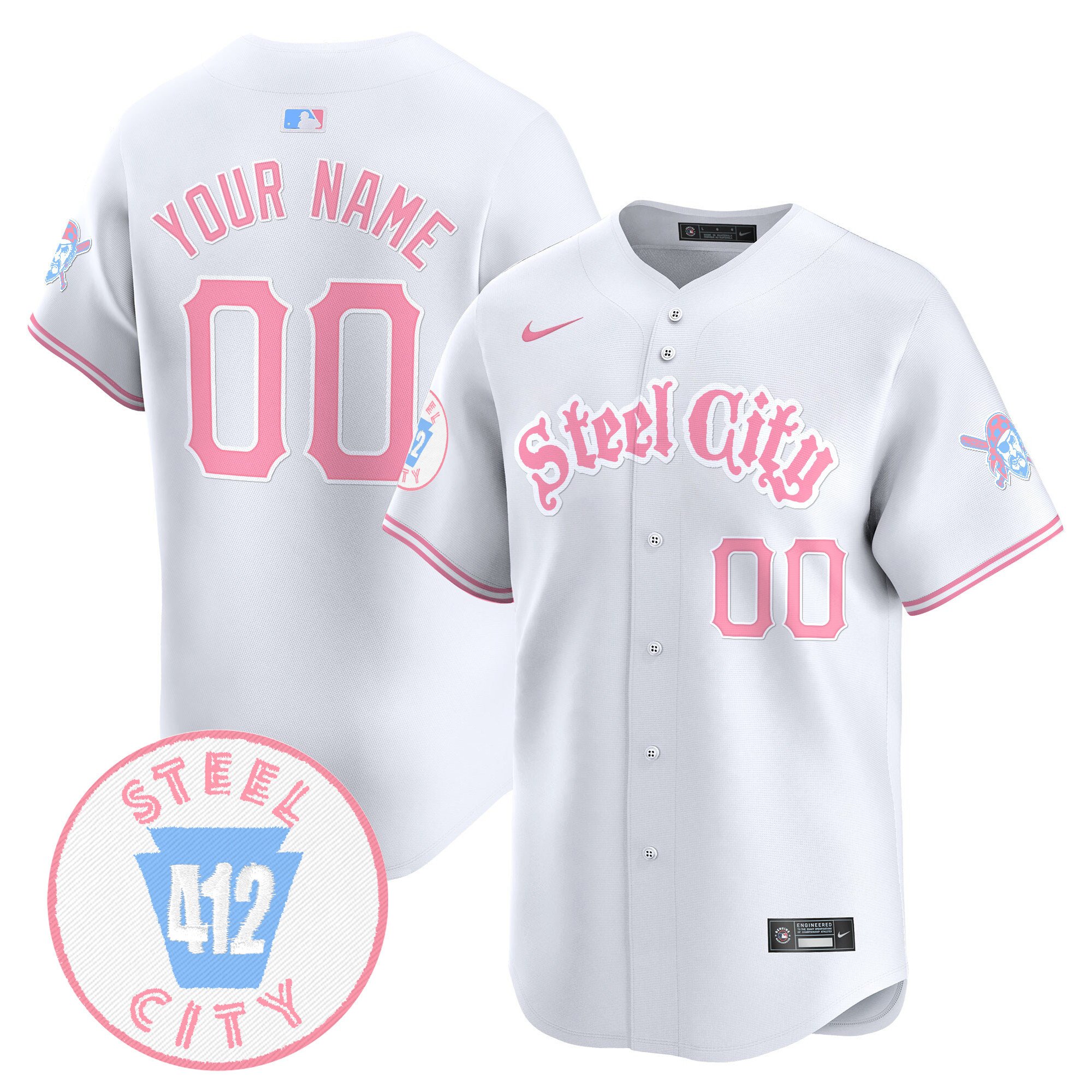 Men Unisex Pittsburgh Pirates Bubblegum Pink Vapor Premier Limited Custom White Jersey V2 - All Stitched