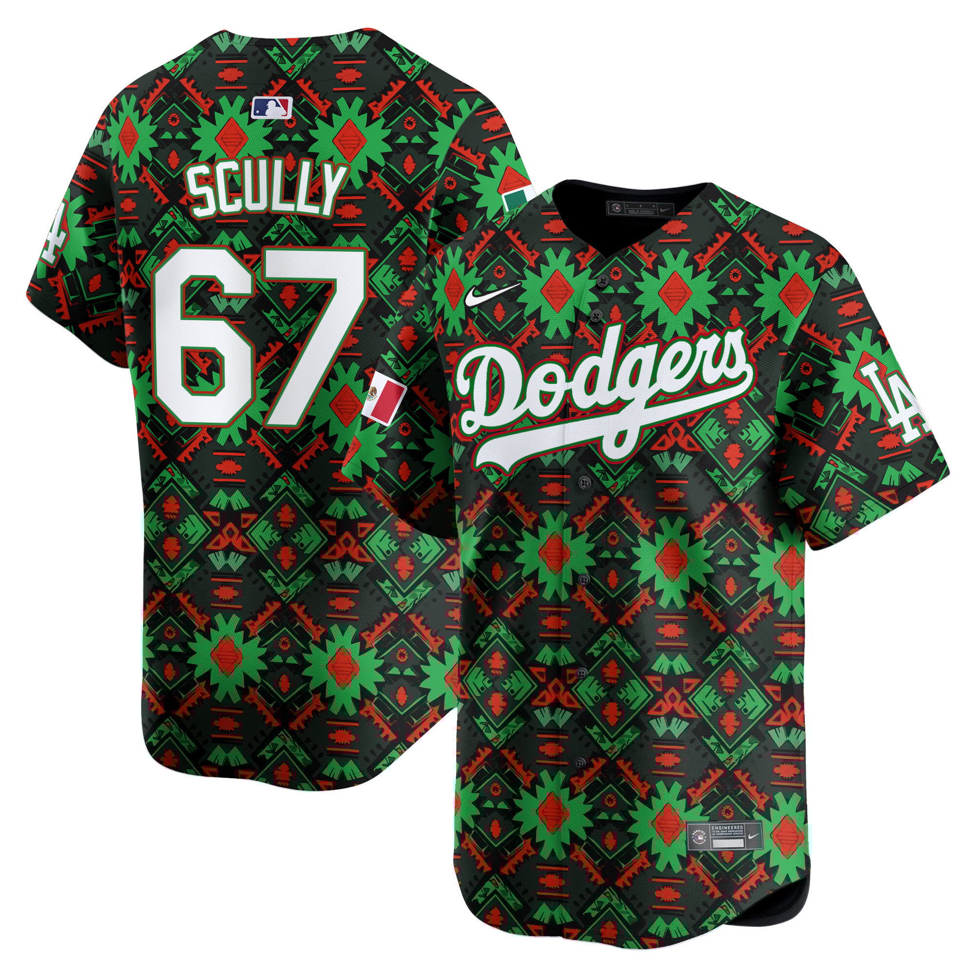 Men Vin Scully Los Angeles Dodgers Mexico Aztec Spirit Vapor Premier Limited Jersey - Printed