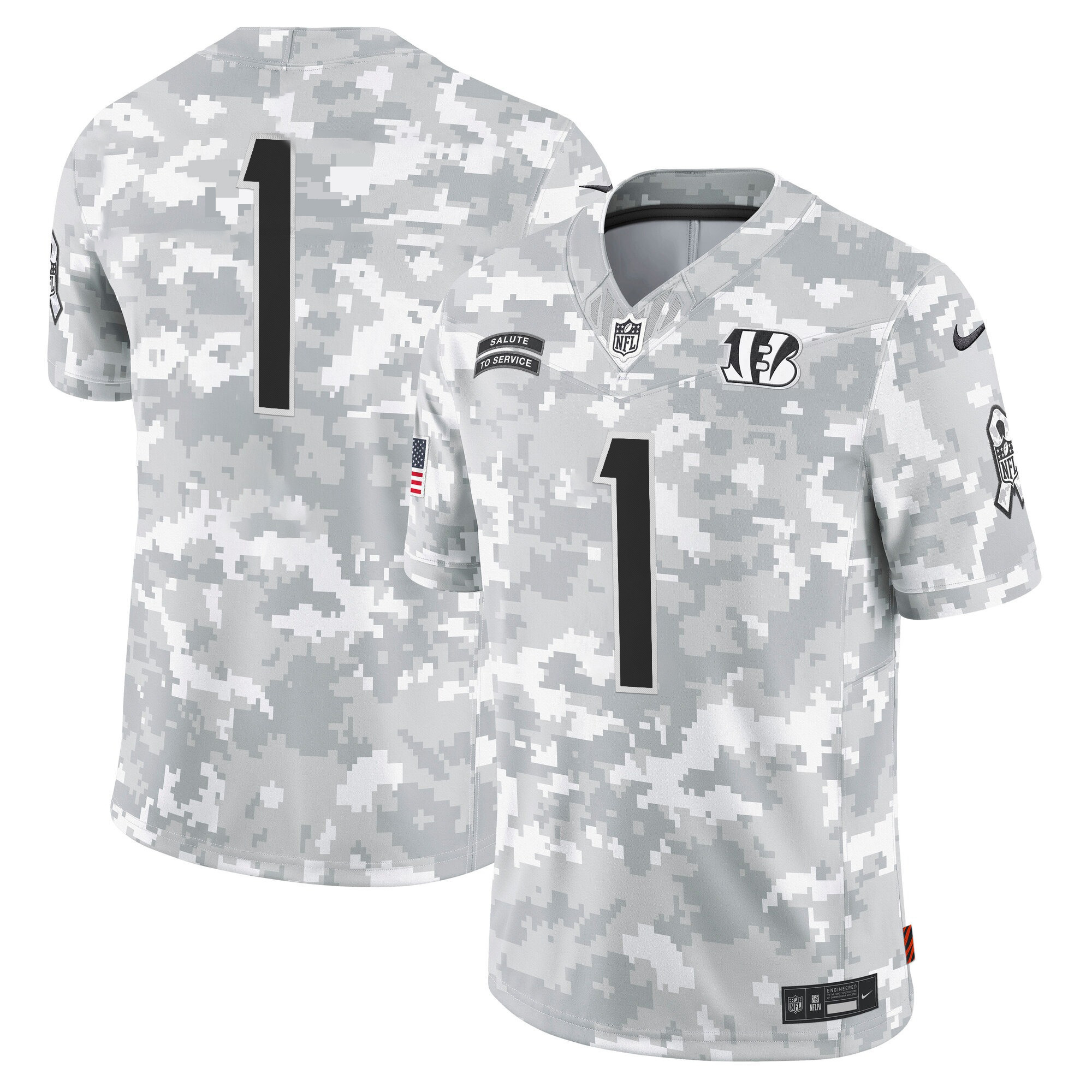 Men's #1 Team Cincinnati Bengals 2024 Salute to Service Vapor Limited Jersey - Arctic Camo - All Stitched