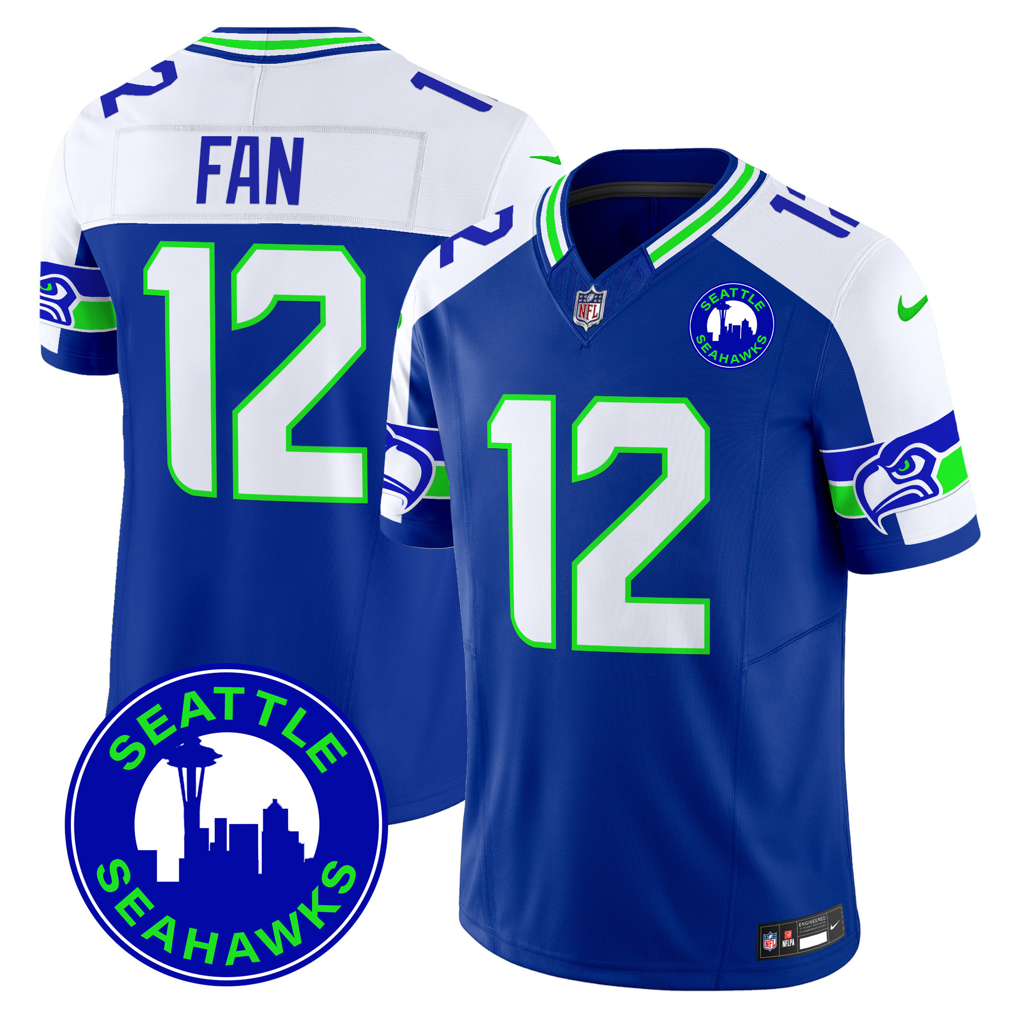 Men's 12Th Fan Seattle Seahawks 2024 Seattle City Patch Vapor Limited Royal Alternate Jersey - All Stitched