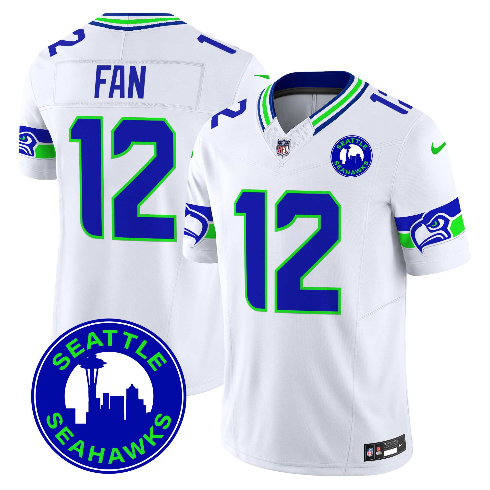 Men's 12Th Fan Seattle Seahawks 2024 Seattle City Patch Vapor Limited White Jersey - All Stitched