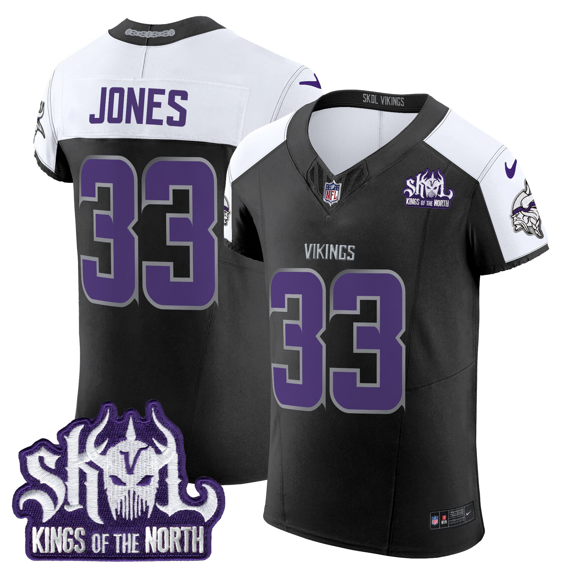 Men's Aaron Jones Minnesota Vikings 2024 Winter Warrior Skol Patch Vapor Elite Black Alternate Jersey - All Stitched