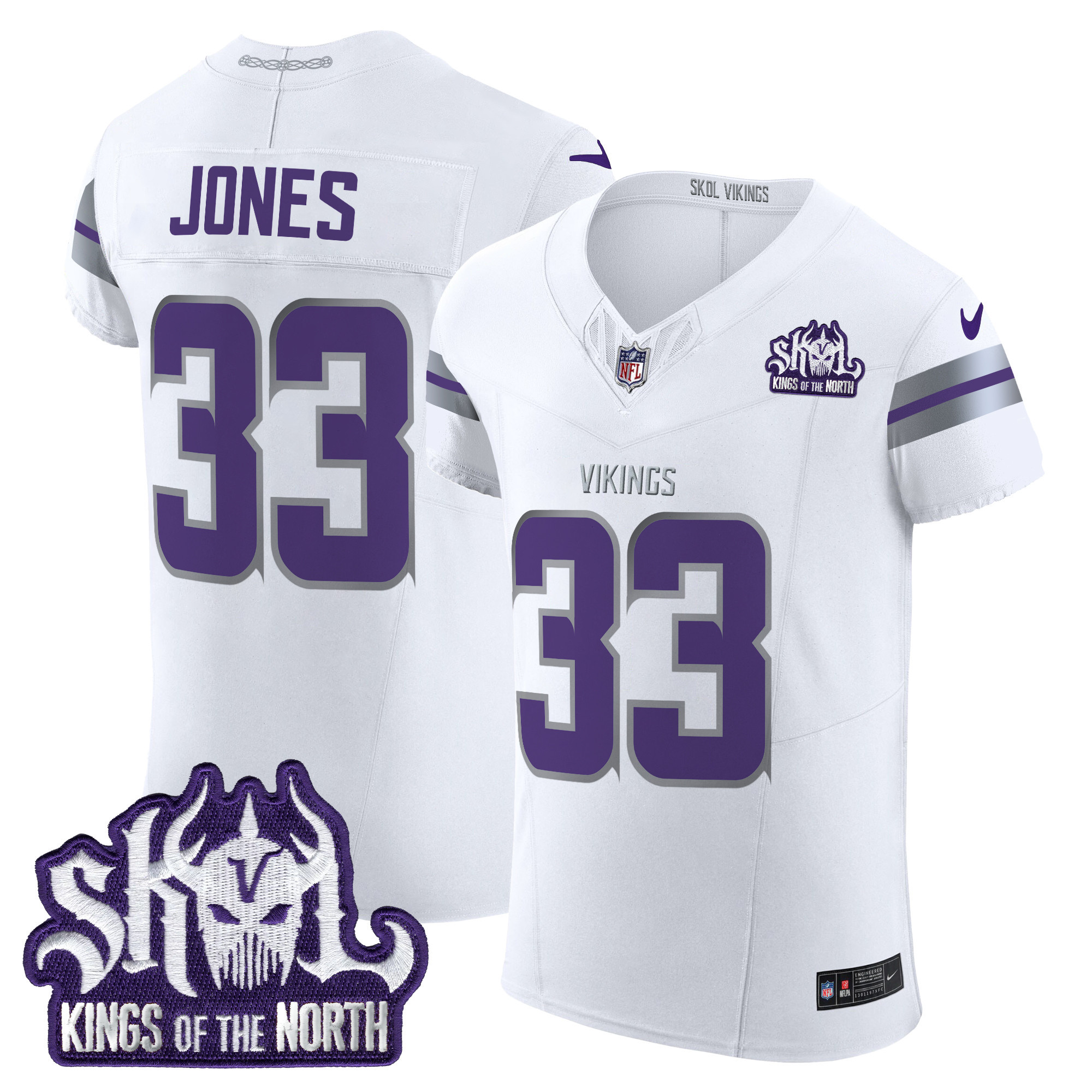 Men's Aaron Jones Minnesota Vikings 2024 Winter Warrior Skol Patch Vapor Elite White Jersey - All Stitched