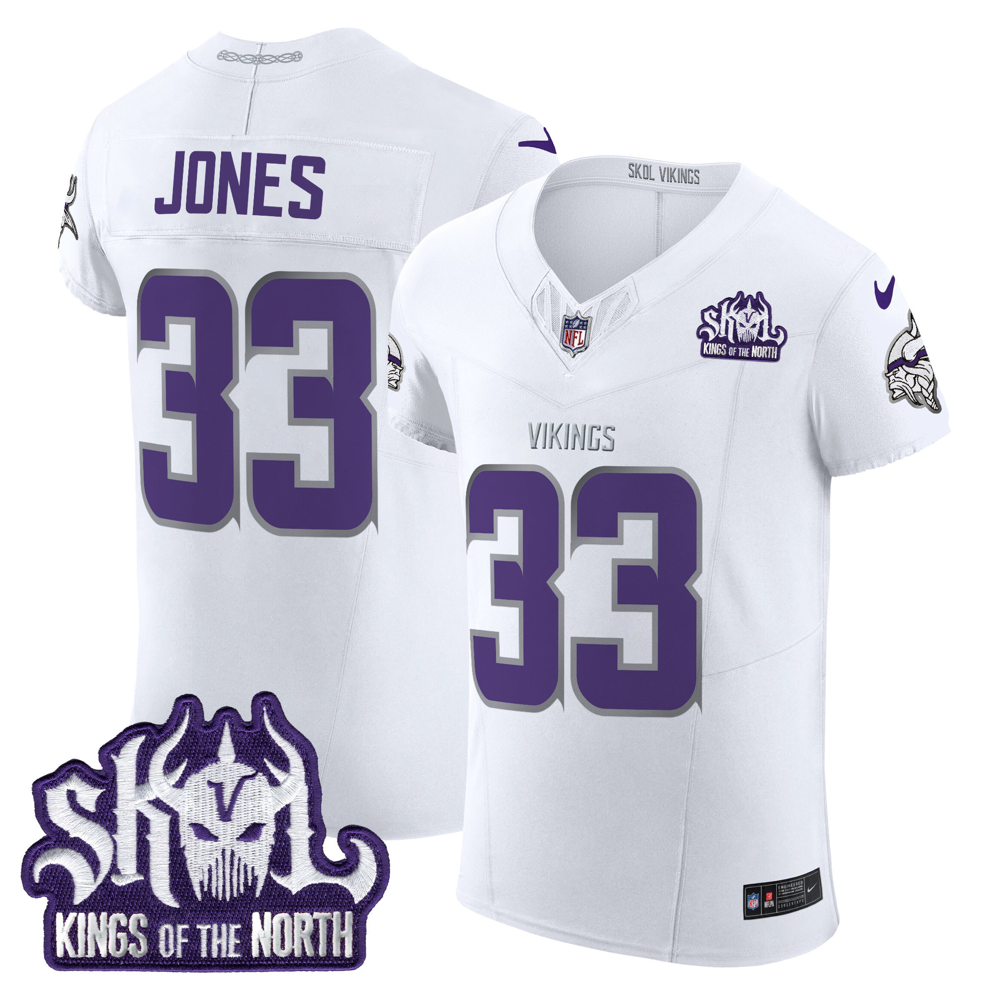 Men's Aaron Jones Minnesota Vikings 2024 Winter Warrior Skol Patch Vapor Elite White Limited Jersey - All Stitched