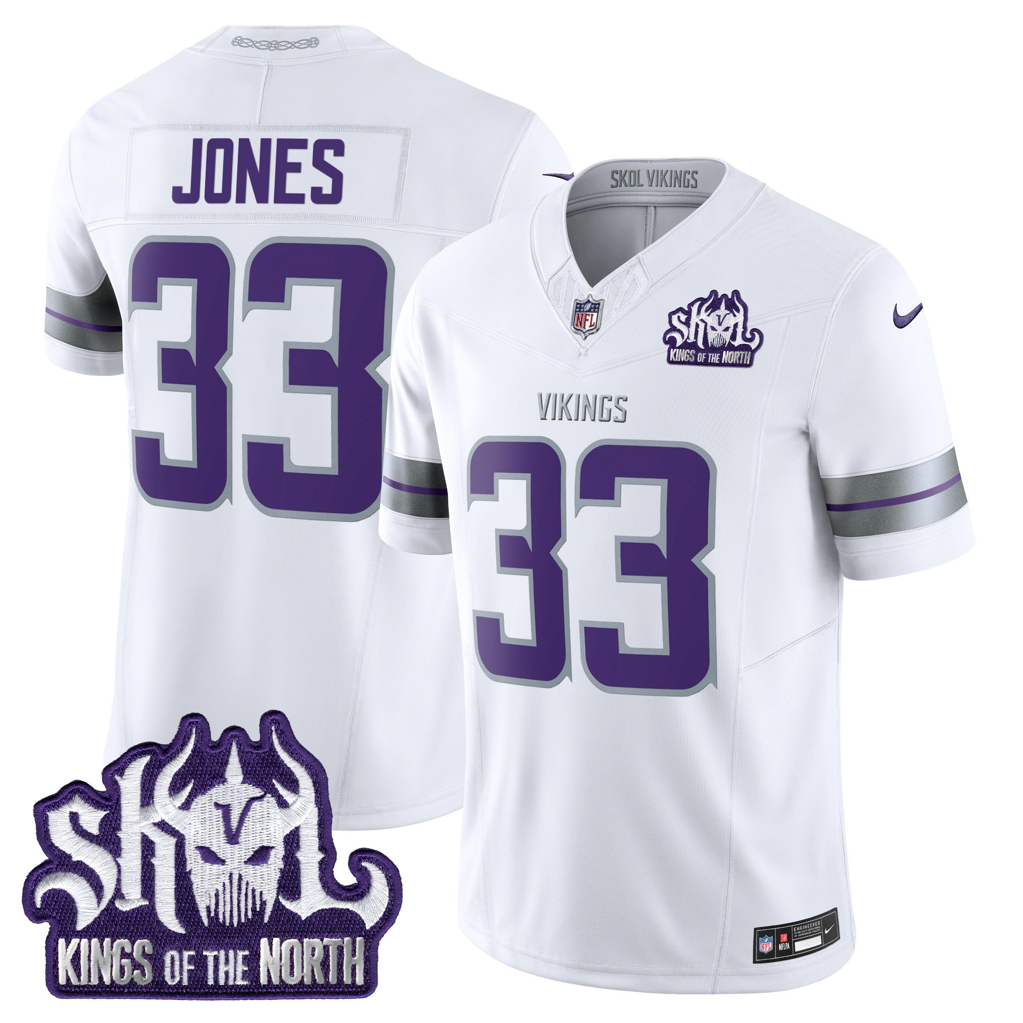 Men's Aaron Jones Minnesota Vikings 2024 Winter Warrior Skol Patch Vapor Limited White Jersey - All Stitched