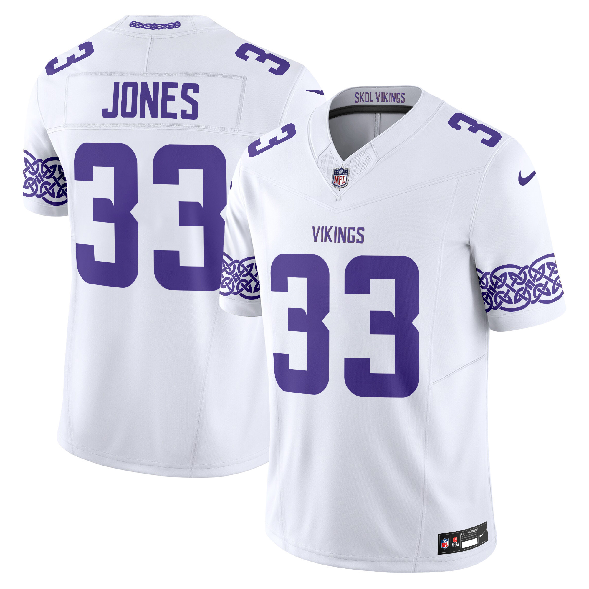 Men's Aaron Jones Minnesota Vikings Nordic Pattern Vapor Limited White Jersey - All Stitched