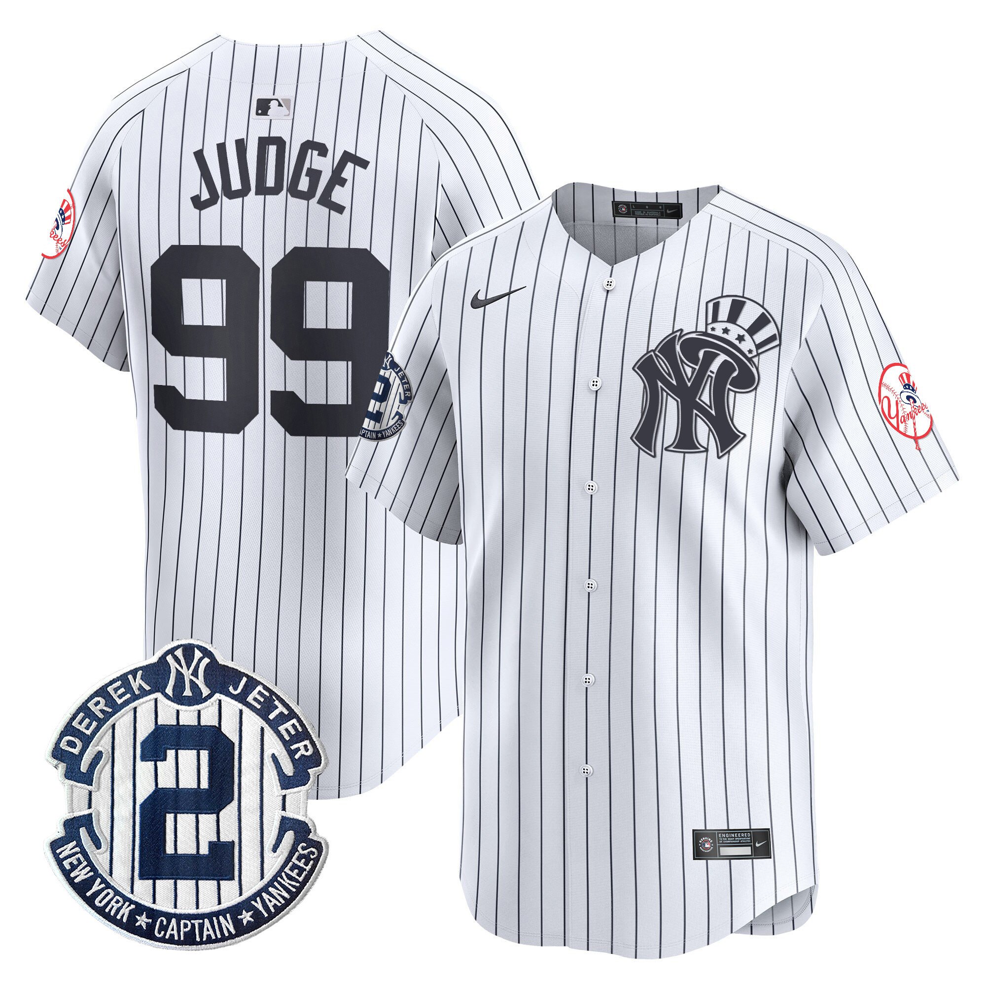 Men's Aaron Judge New York Yankees Derek Jeter Patch Vapor Premier Limited White Jersey V2 - All Stitched