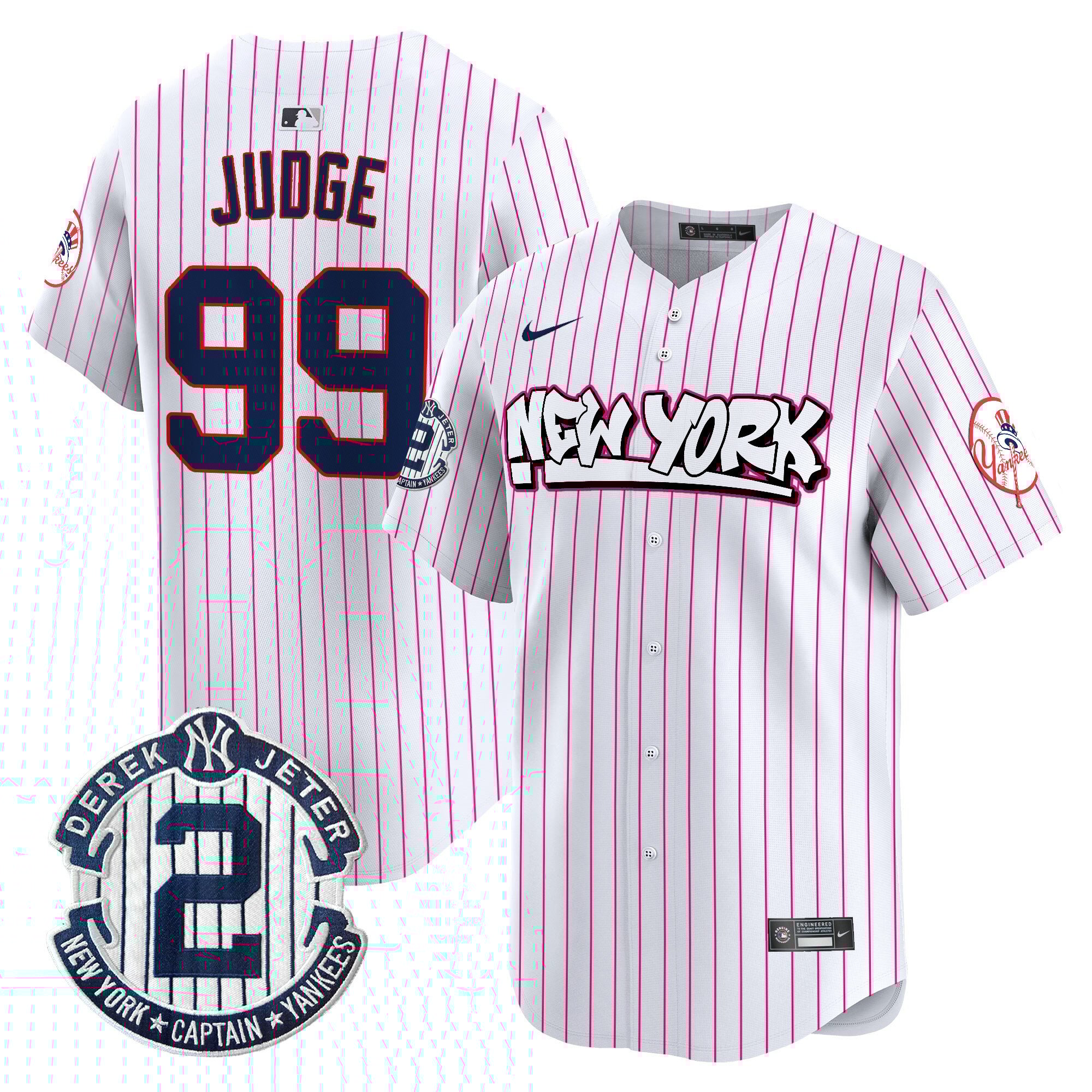 Men's Aaron Judge New York Yankees Graffiti Vapor Premier Limited Pink Stripe Jersey V2 - All Stitched